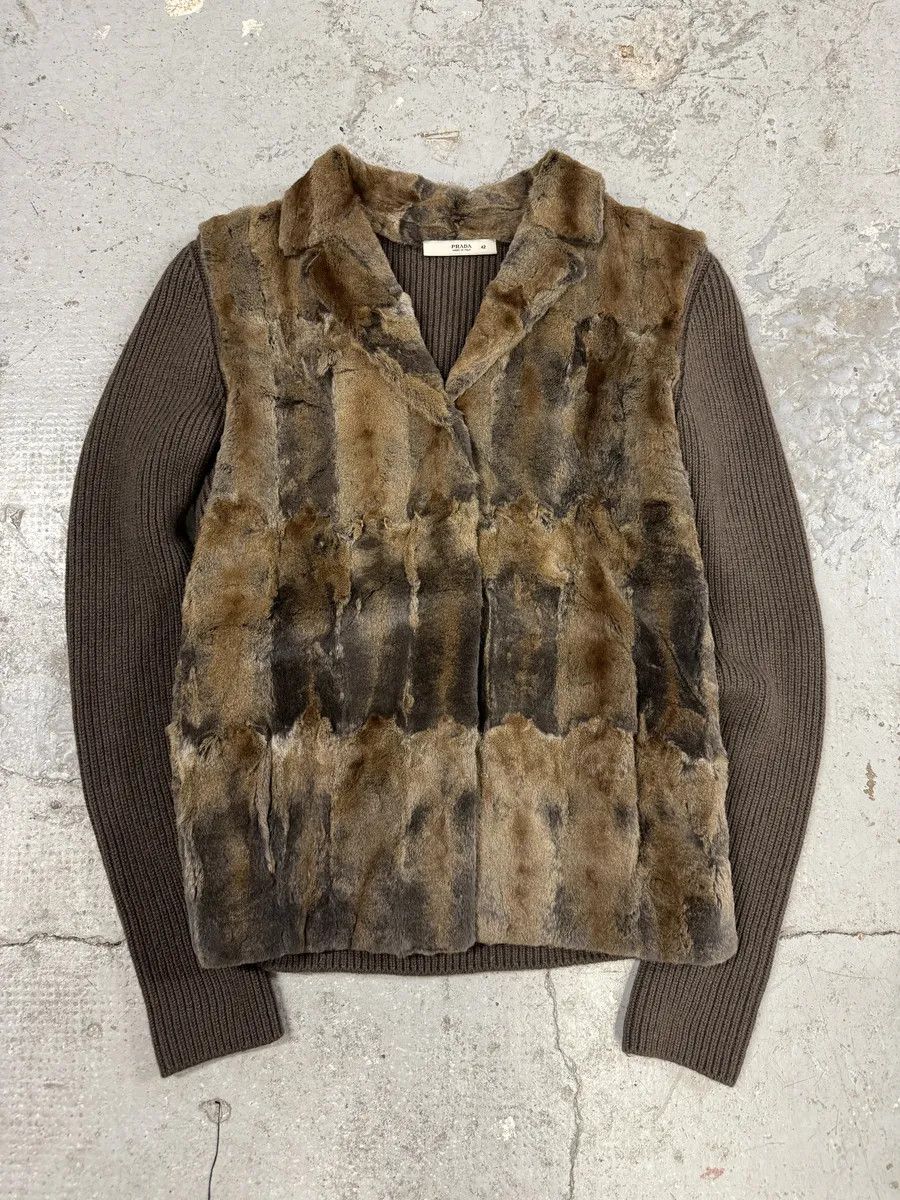 Prada 2000s Prada Blazer Dyed Fur & Brown Wool Front Jacket Size US XS / EU 42 / 0 - 8 Thumbnail