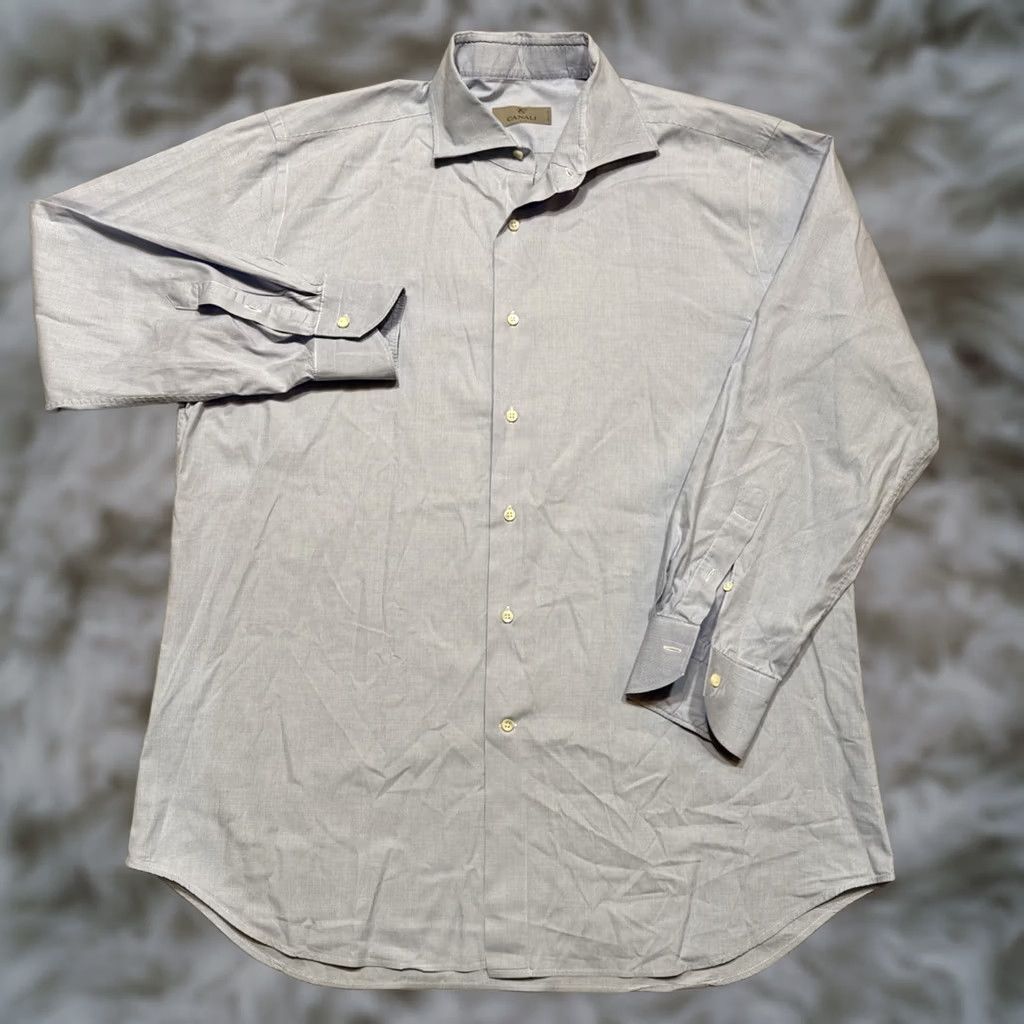 Canali Dress Shirt Mens 17 Blue Long Sleeve Cotton Made In Italy Geometric, Men's (Size 46r)
