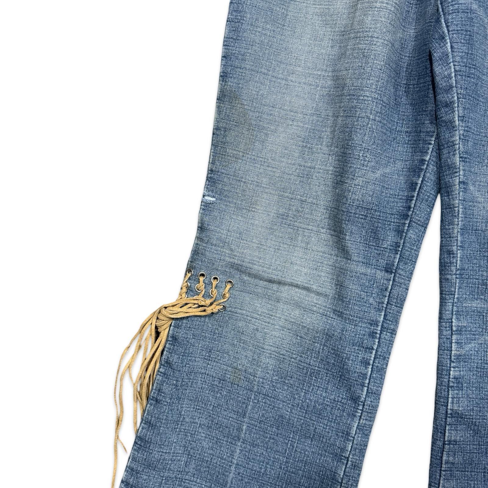 Designer London Blue Low Waist Viggos Jeans with Fringe Detailing Size 38" / US 16 / IT 52 - 7 Thumbnail