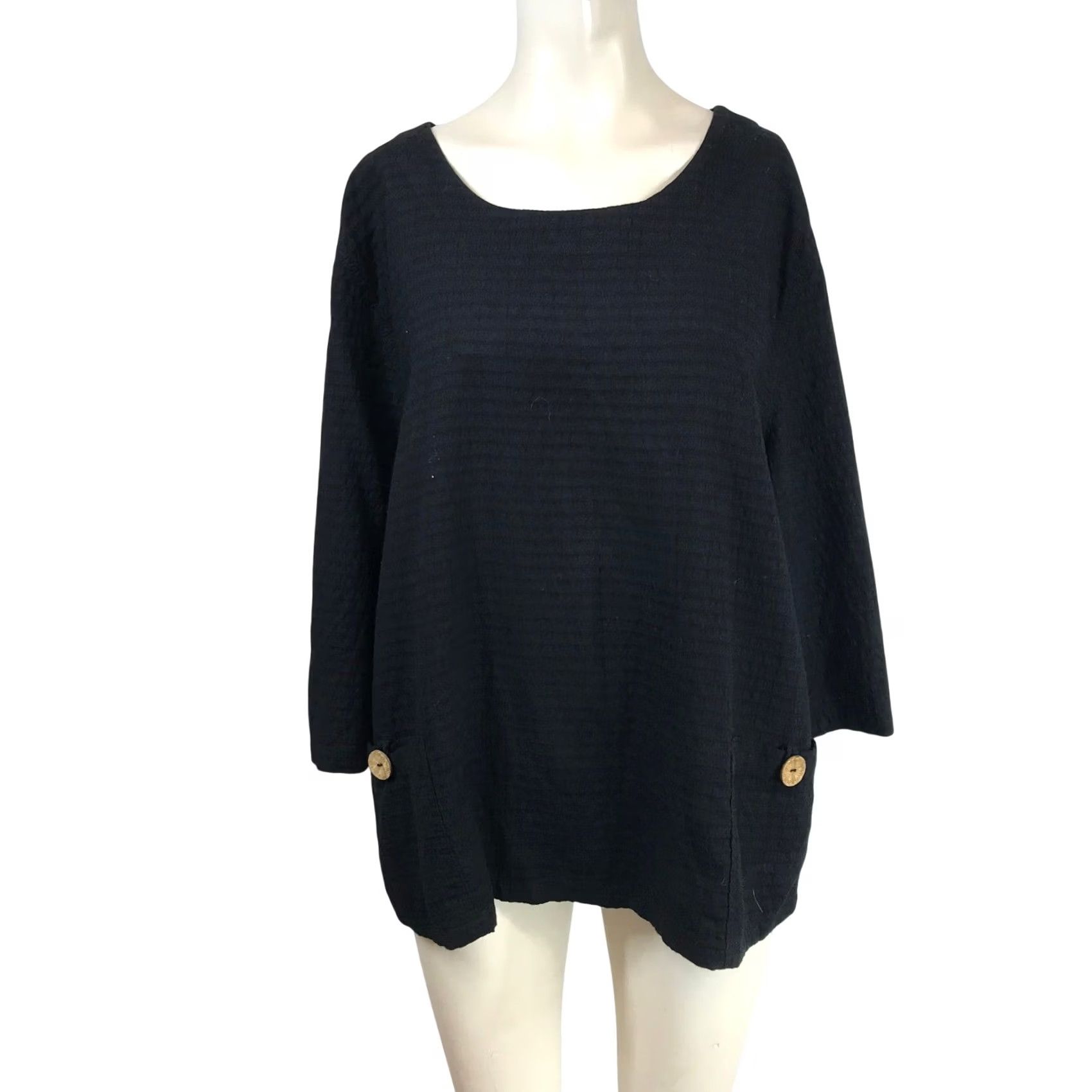Alife Focus Casual Life Tunic Blouse 3/4 Sleeve Button Detail Pockets Black L Adult Womens Size L / US 10 / IT 46 - 2 Thumbnail