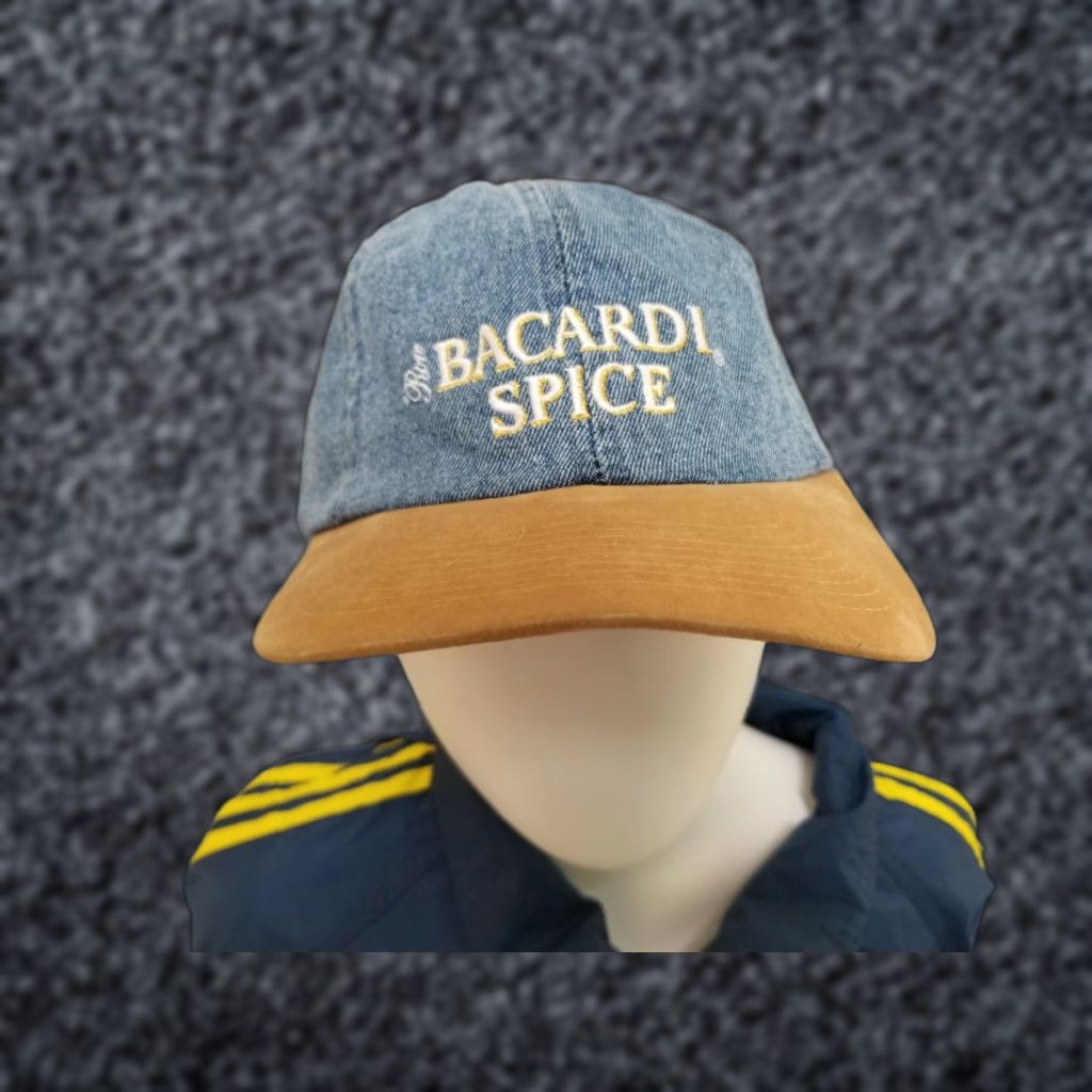 Vintage Vintage Bacardi Spiced Rum Denim Suede Dad Hat Adult Adjustable Blue Cap Hats Mens Size ONE SIZE - 1 Thumbnail