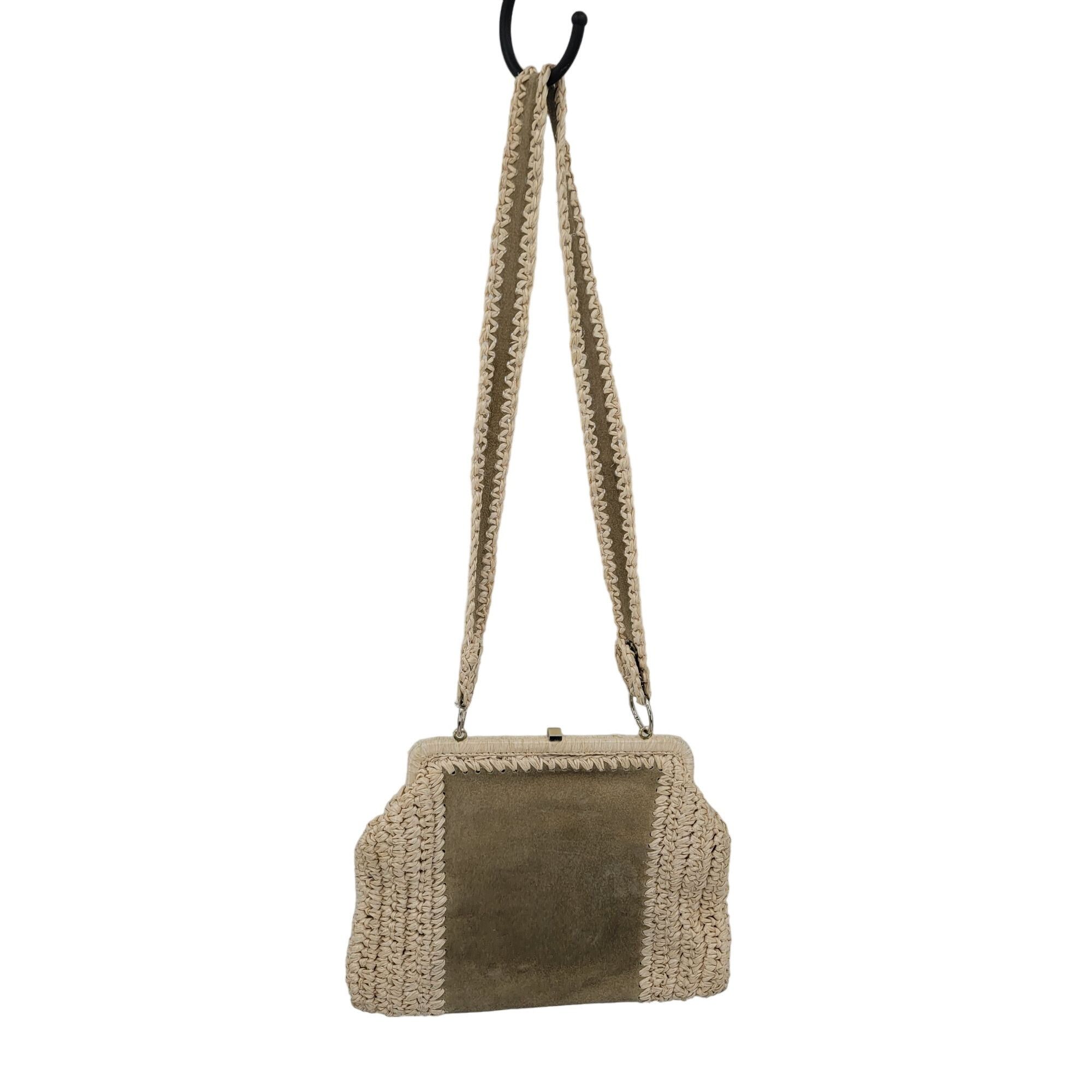 Vintage Vintage Handmade Crochet Macrame Straw Suede Shoulder Bag P Size ONE SIZE - 13 Thumbnail