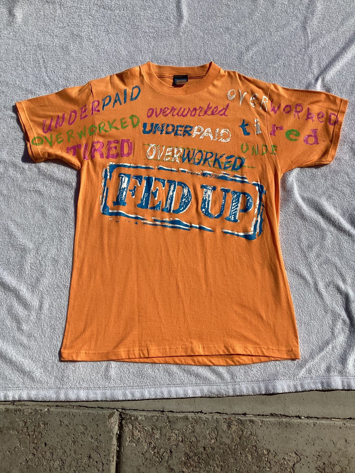 Other Vtg overworked underpaid tired & set up funny AOP TSHIRT Size US L / EU 52-54 / 3 - 1 Thumbnail