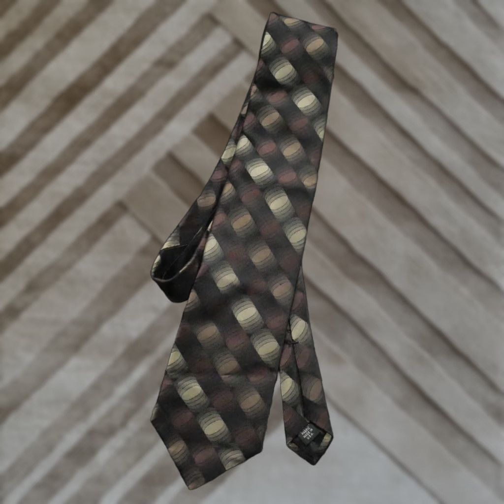 Murano VINTAGE Murano Tie Mens Brown Silk Geometric Trippy Optical Illusion Pattern Silk Accents Logo Tie, Brown, Murano, Mens Size ONE SIZE - 1 Thumbnail