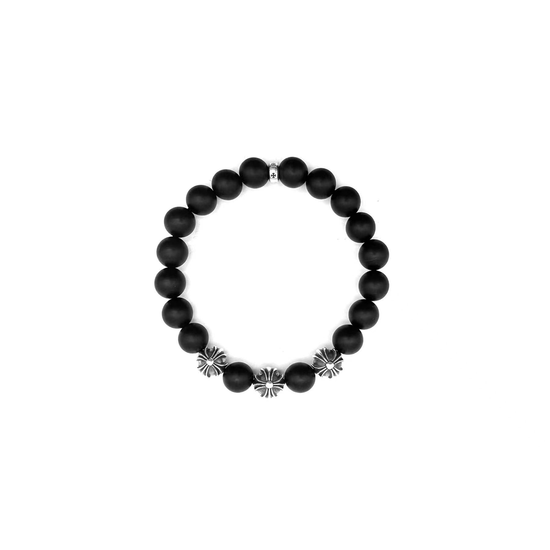 Chrome Hearts Chrome Hearts 10mm Frosted Black 4 Silver Beaded Bracelet Size ONE SIZE - 1 Thumbnail