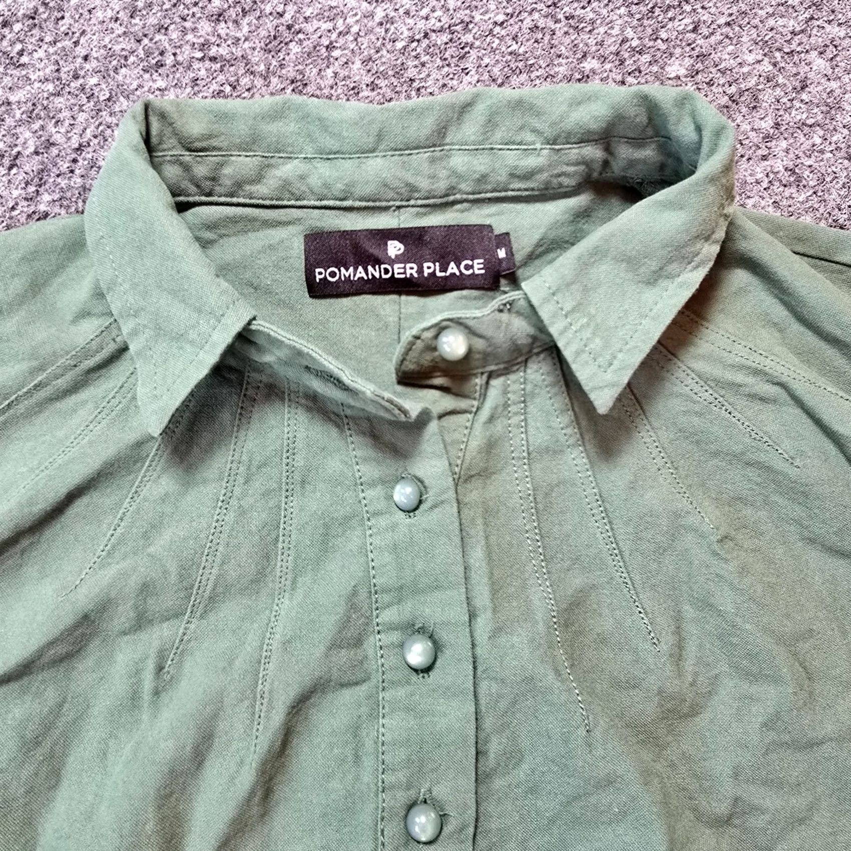 Vintage Pomander Place Dress Shirt Dress Womens Size M Green Polly Boxy Casual Collared Long Sleeve Pockets Knee Length Woven Cotton Size M / US 6-8 / IT 42-44 - 3 Thumbnail