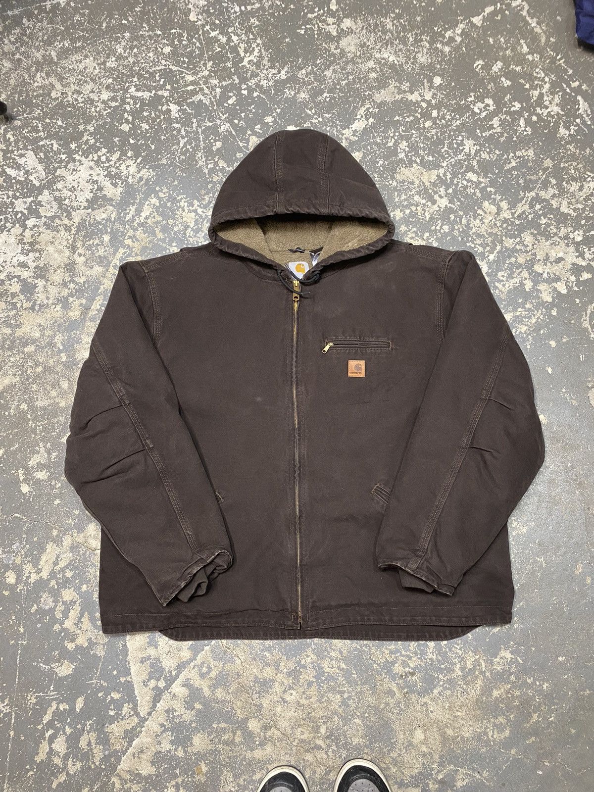 Carhartt Streetwear Vintage Vintage Carhartt Brown Sherpa Hooded Active Jacket J141DKB Grailed