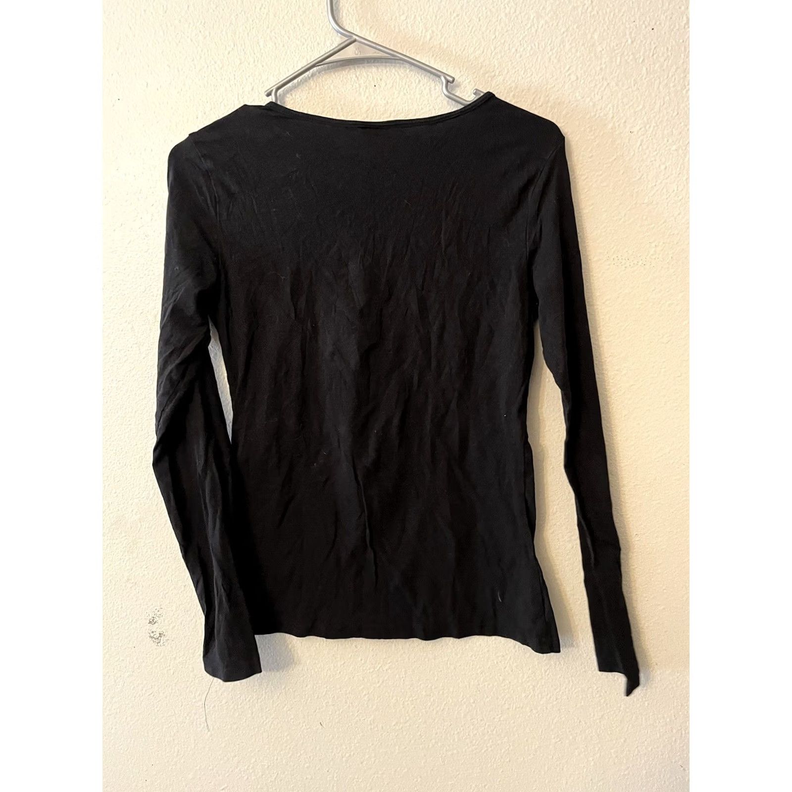 H&M H&M T-Shirt Womens Long Sleeve Black Solid Round Neck Medium Shirt Regular Size M Size M / US 6-8 / IT 42-44 - 3 Thumbnail