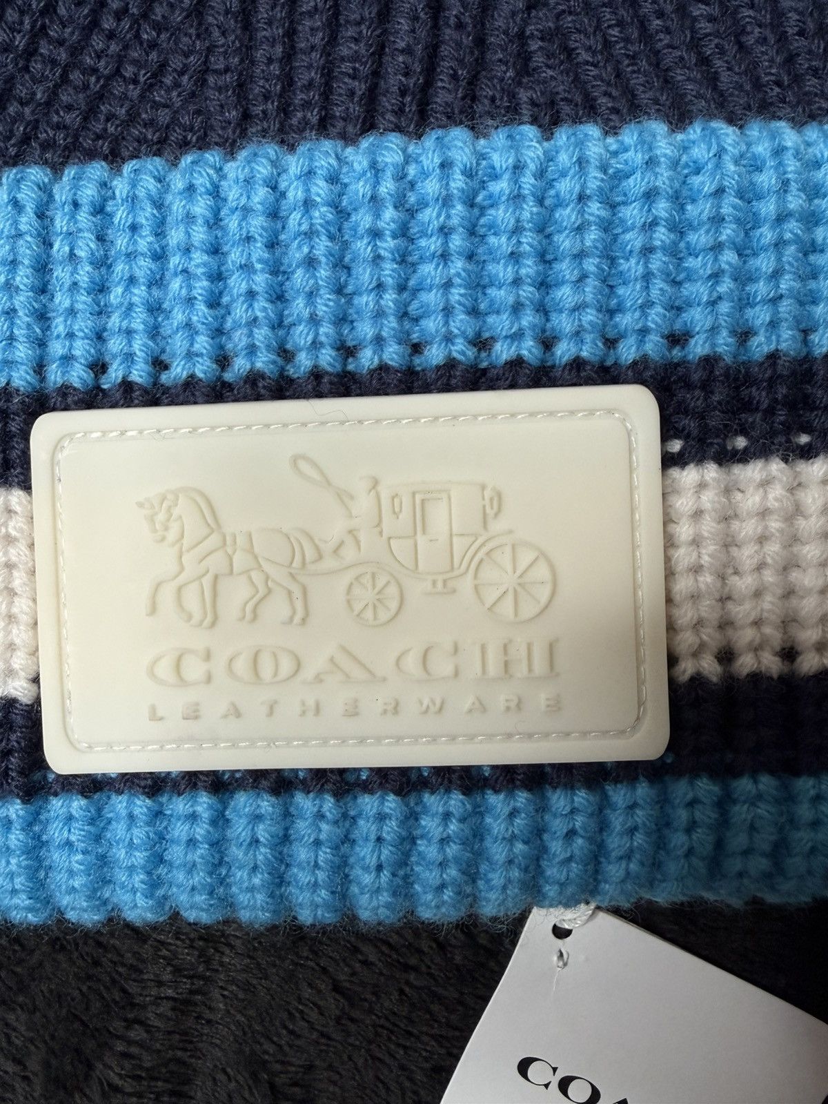 Coach COACH Leatherware Beanie – Blue / White Stripe – Brand New Size ONE SIZE - 3 Thumbnail