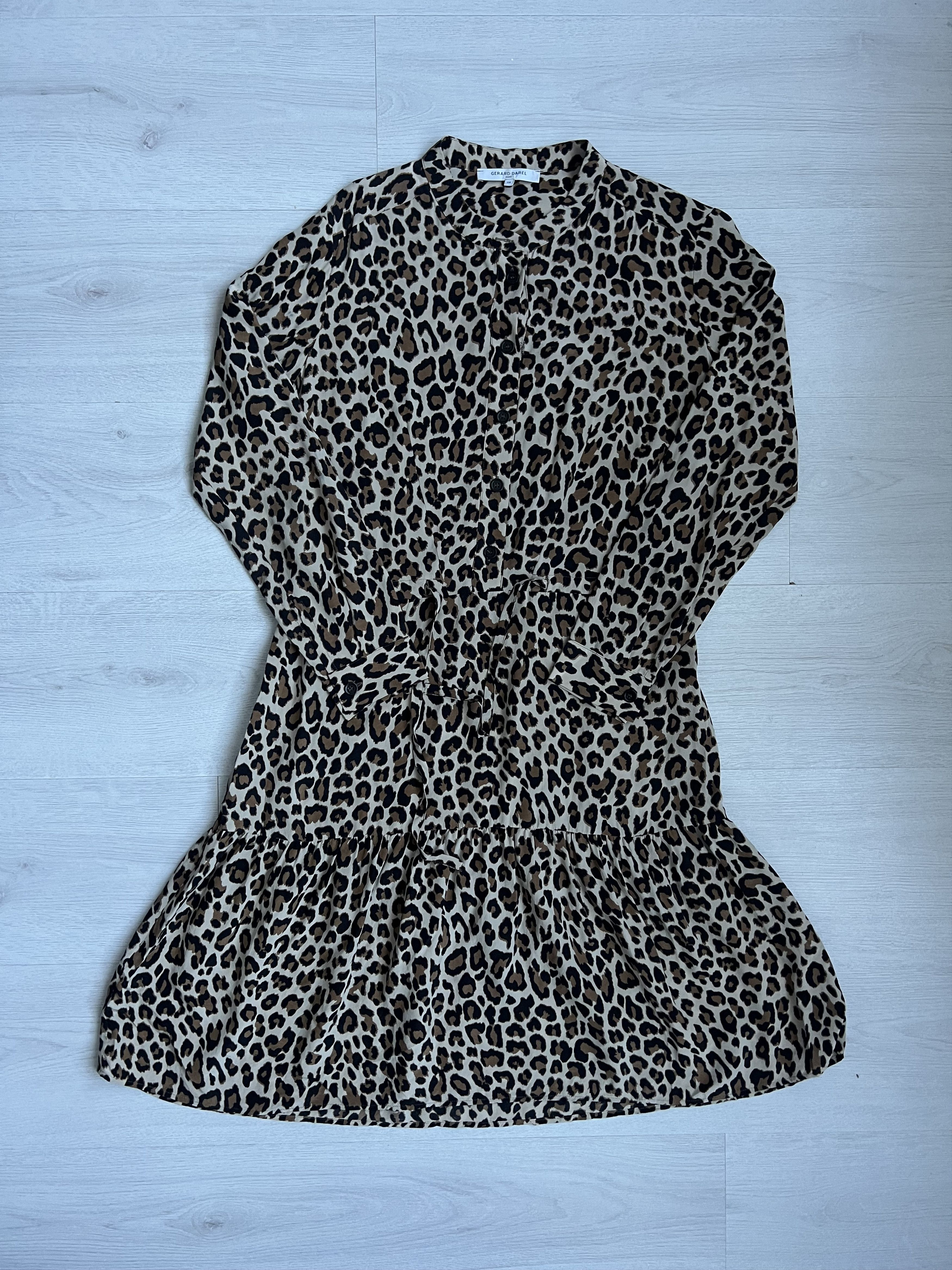 image of Gerard Darel Silk Long Tunic-Style Dress With Leopard Print, Women's (Size Small)