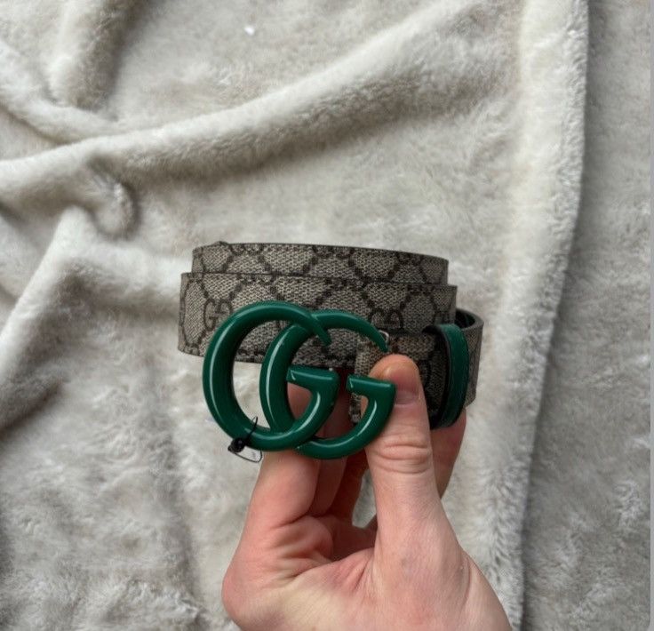 Gucci Gucci Green/Beige GG Belt Size 34 - 1 Thumbnail