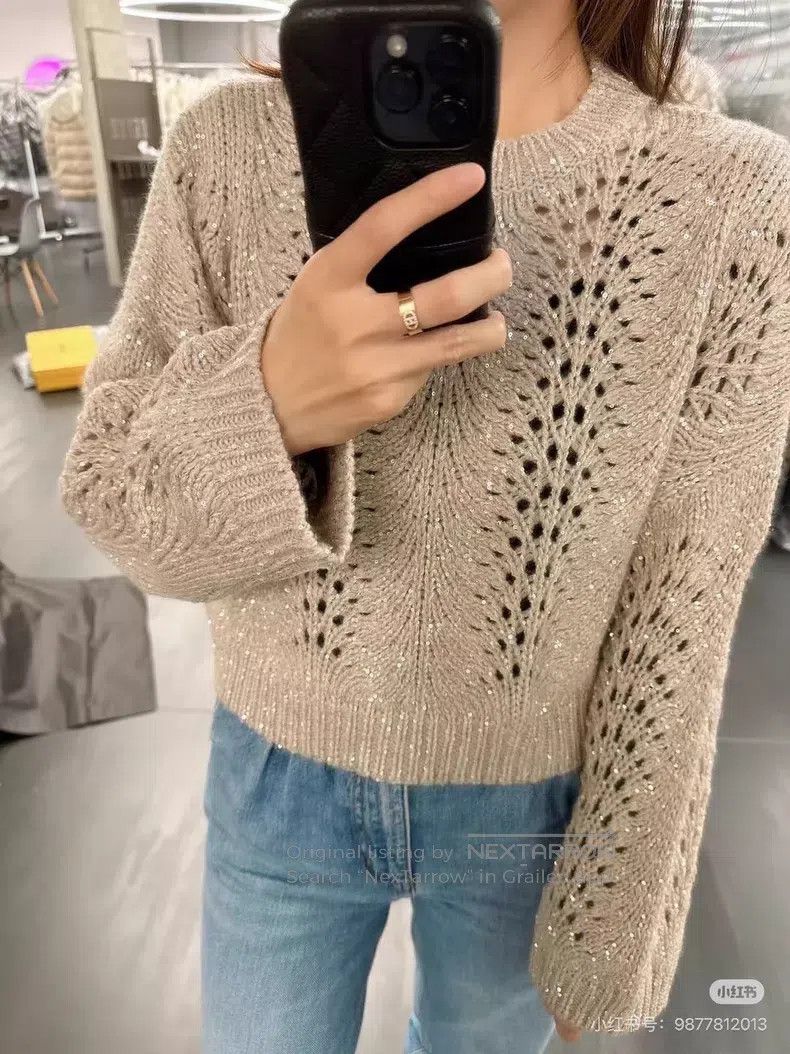 Brunello Cucinelli Brunello Cucinelli Oatmeal Cashmere Openwork Sweater with Size L / US 10 / IT 46 - 4 Thumbnail