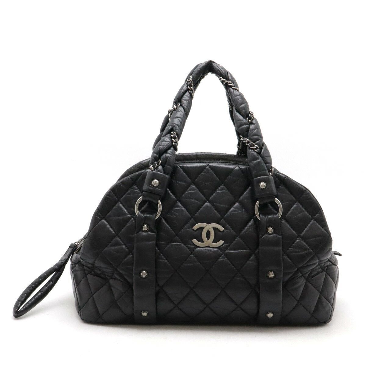 Chanel Chanel Leather Matelasse Coco Mark 2Way Bag Black Silver Hardware Leather Shoulder Bag, Women's