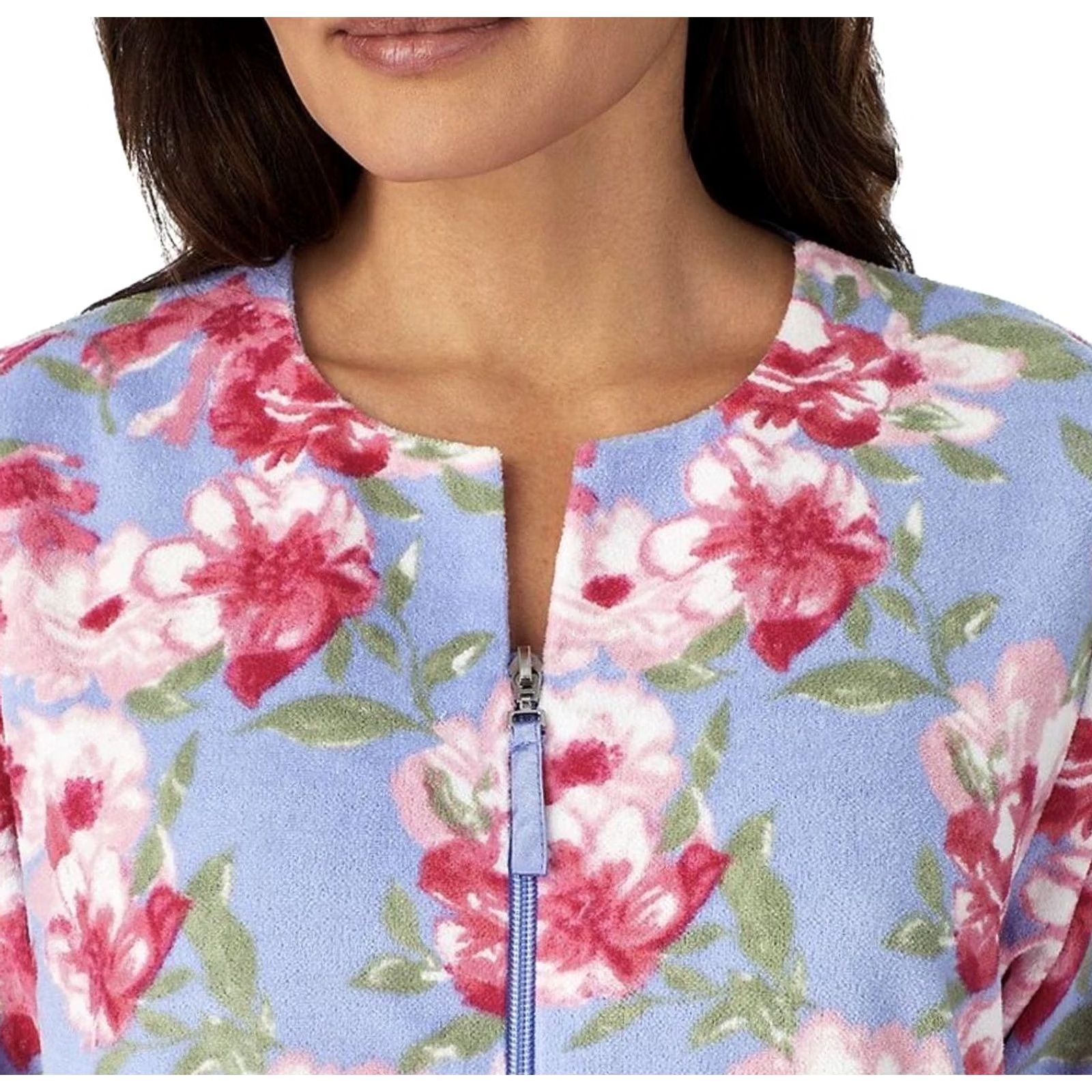 Vintage Stan Herman Robe Womens 3X Blue Floral Fleece Zip Front Long Sleeve Kaftan Size XXL / US 16-18 / IT 52-54 - 6 Thumbnail
