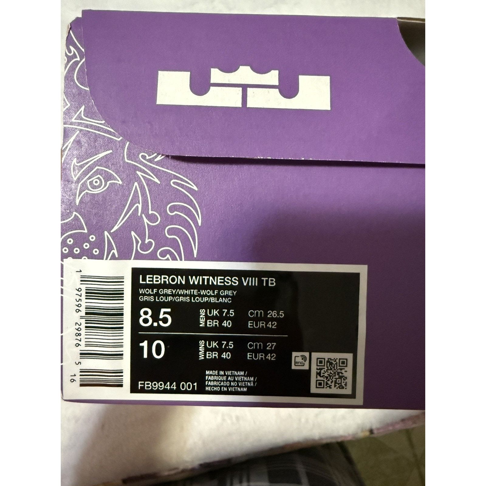 Nike Lebron Witness VIII TB Wolf Grey Men Size 8.5 , Wmn Sz 10 Size US 8.5 / EU 41-42 - 6 Thumbnail