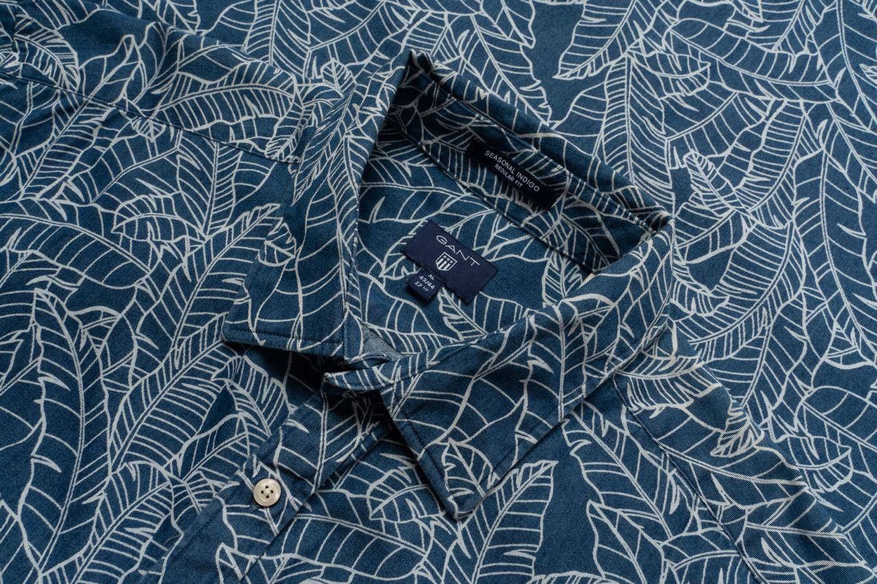 Gant 🔵 GANT Seasonal Indigo Blue Leaf Print Long Sleeve shirt Size US XL / EU 56 / 4 - 12 Thumbnail