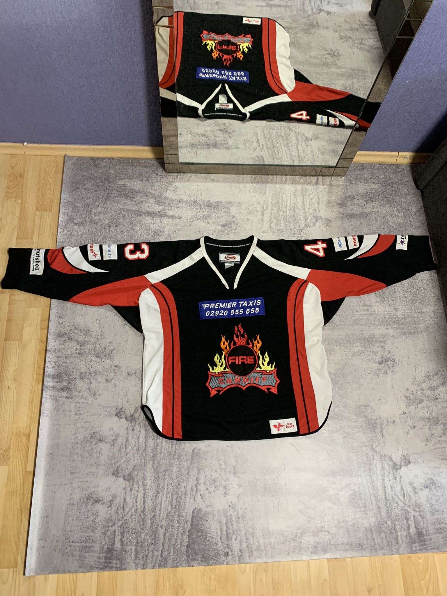 NFL Cardiff Fire Ice Hockey Match Worn Jersey L Stevens Size US XL / EU 56 / 4 - 3 Thumbnail