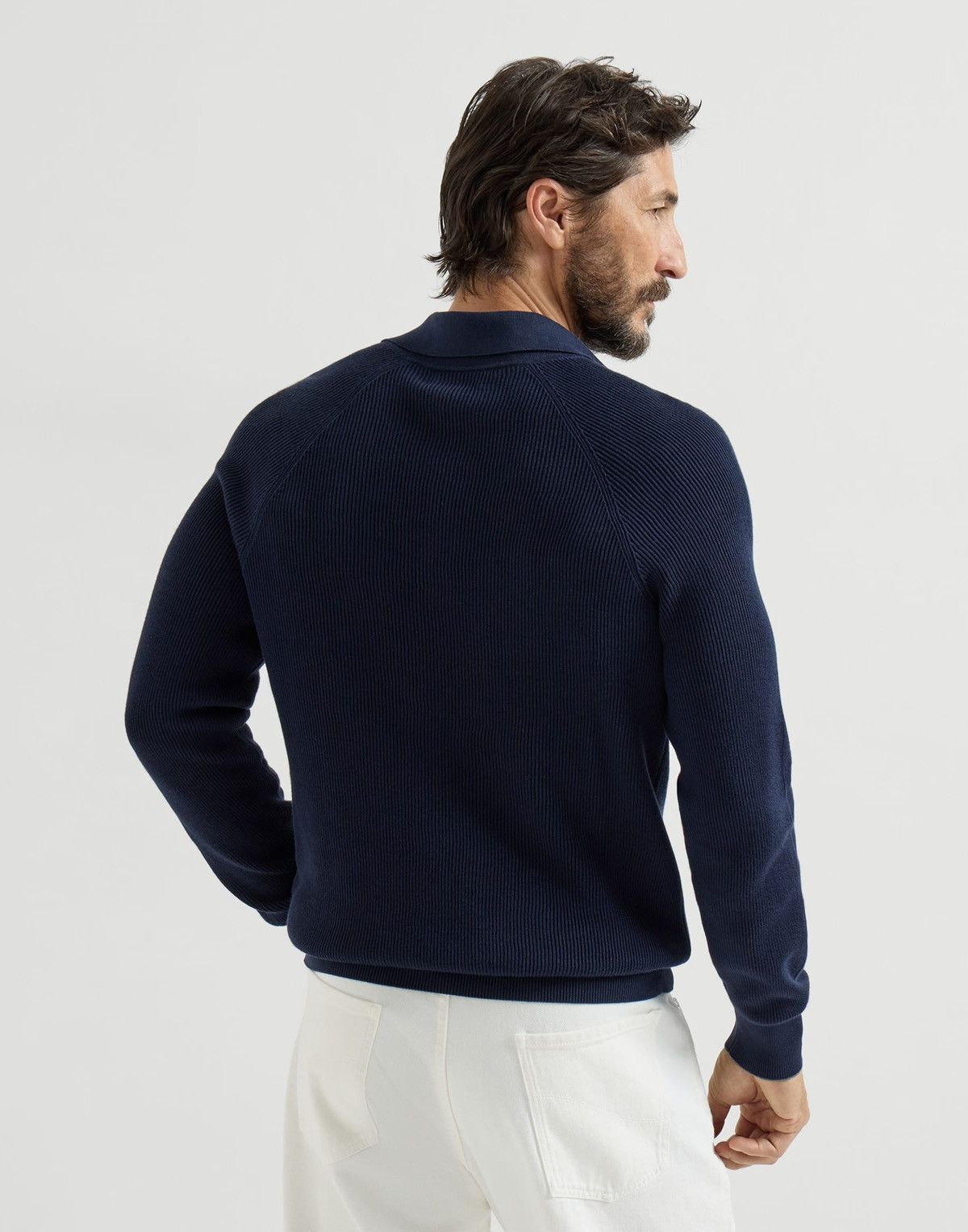Brunello Cucinelli Brunello Cucinelli Knit Long-sleeved Navy Blue Polo Sweater Size US M / EU 48-50 / 2 - 5 Thumbnail