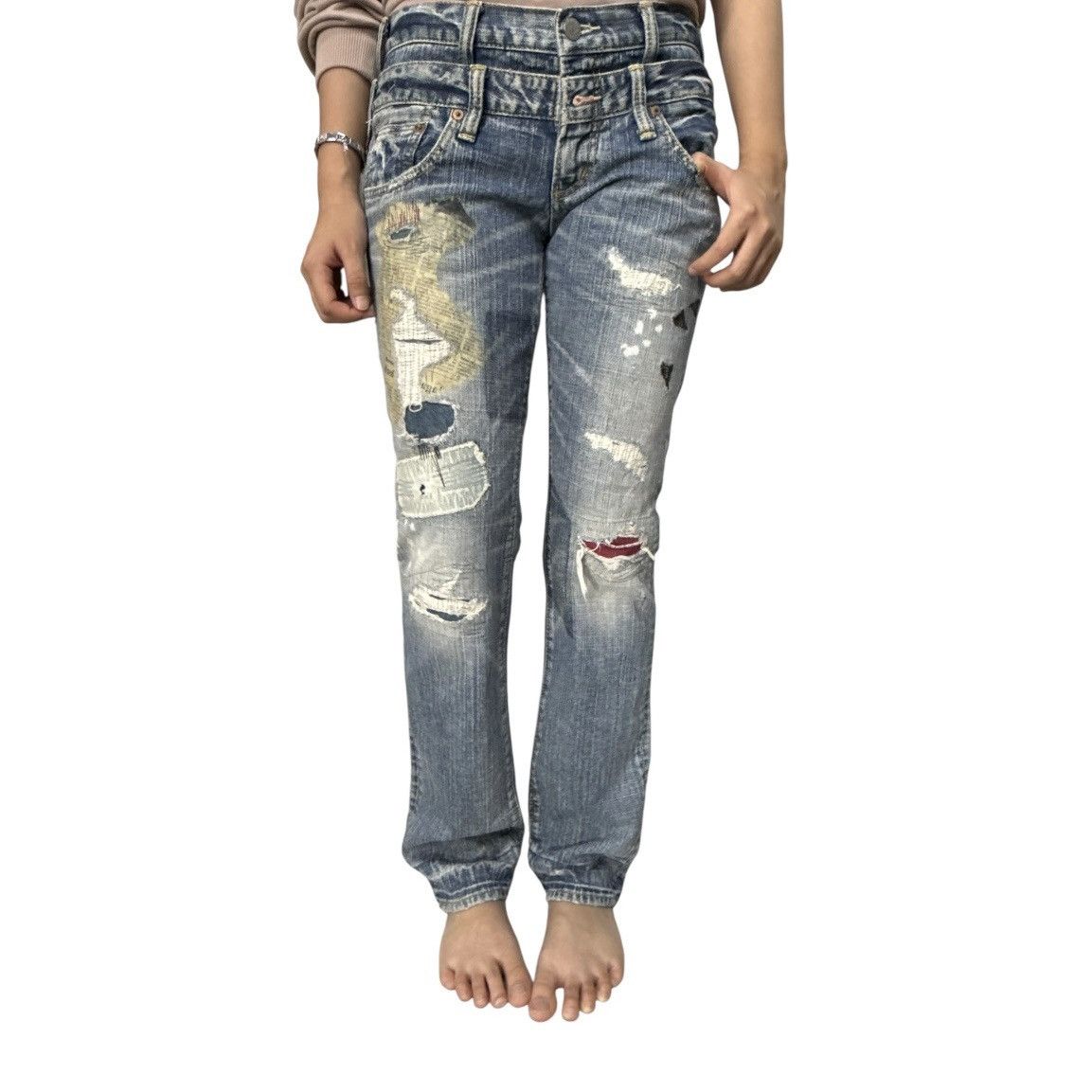 Japanese Brand 2000s Antgauge Japan Double Waist Newspaper Boro Jeans Size US 29 - 15 Thumbnail