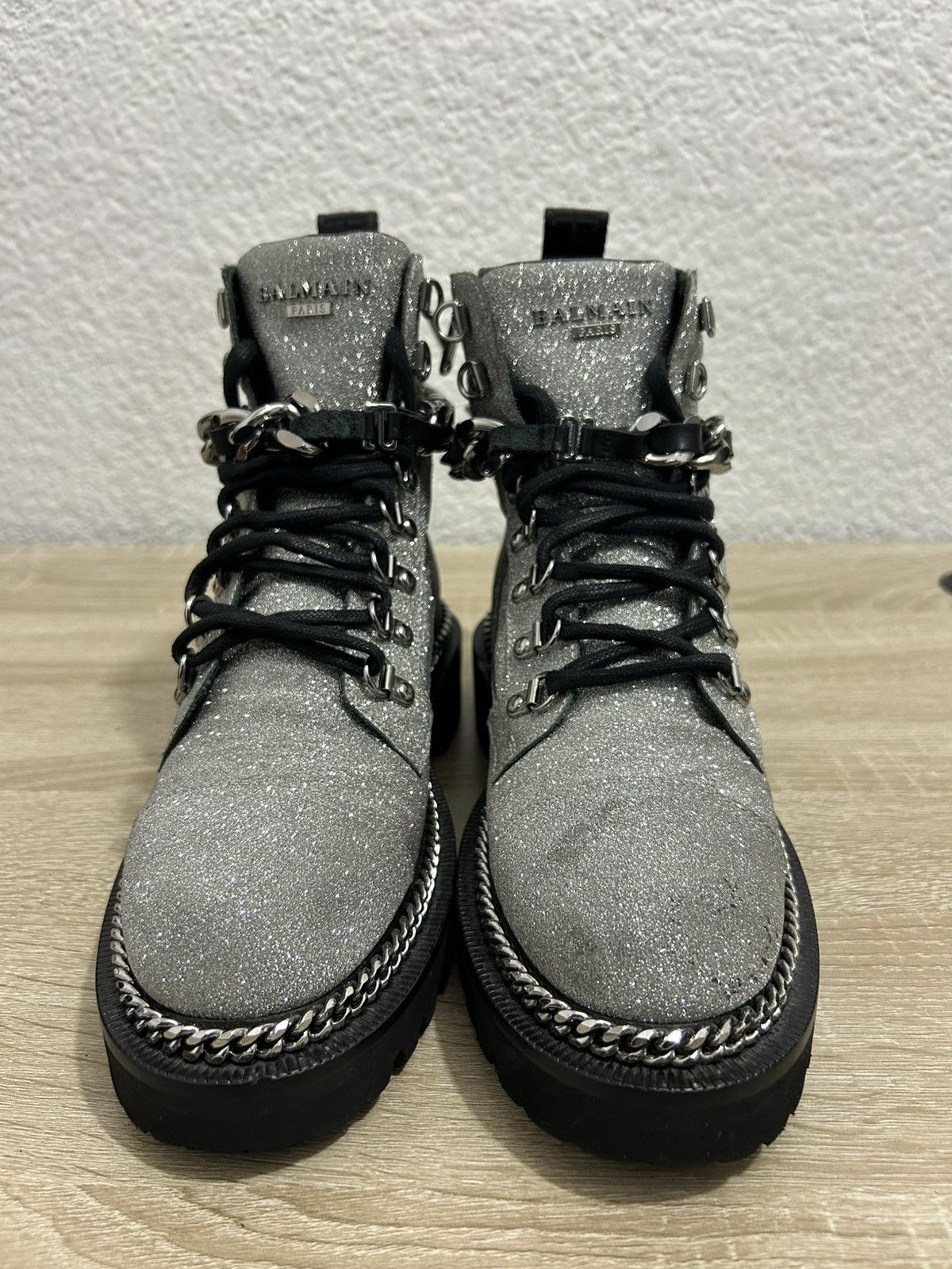 Balmain Balmain Silver Glitter Chain Combat Boots Size US 9 / IT 39 - 3 Thumbnail