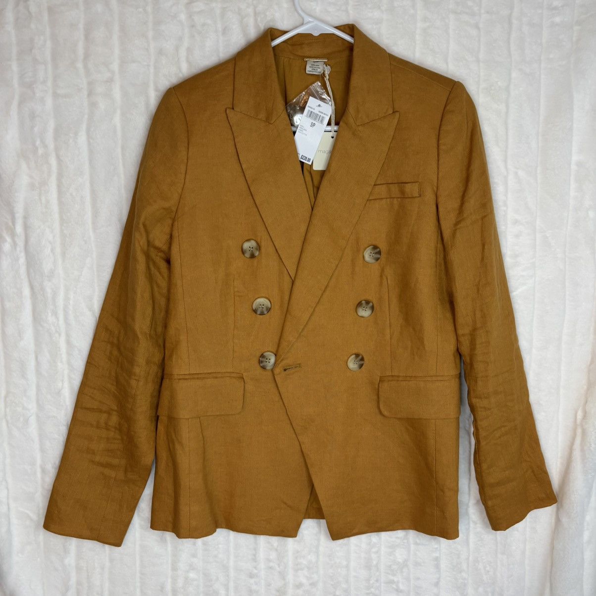 Magaschoni Magaschoni Blazer Linen Gold Double Breasted Lined Jacket S Size S / US 4 / IT 40 - 1 Thumbnail