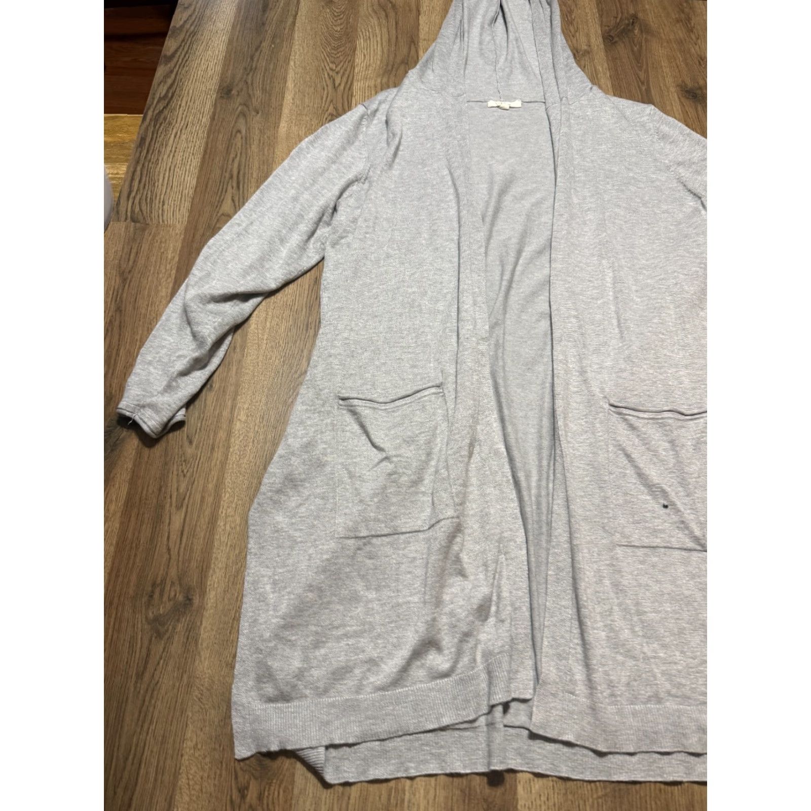 Vintage Peyton Promise Sweater Cardigan Hooded, Women's Plus 1X, Gray, Long Open Knit, Open, Regular, Casual, Fall Winter Spring Summer, 1X, Women Size XL / US 12-14 / IT 48-50 - 3 Thumbnail