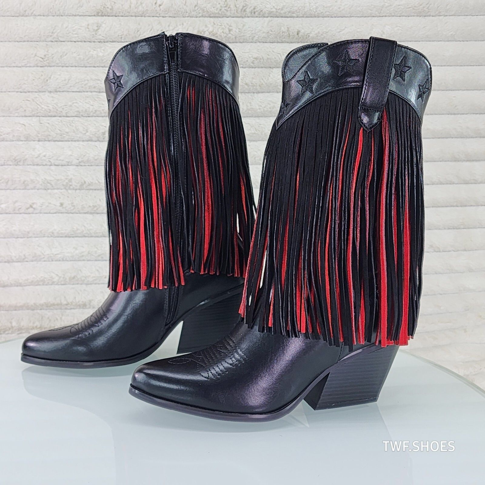Other Dusty Roads Mid Calf Black and Red Fringe Country Western Co Size US 6.5 / IT 36.5 - 1 Thumbnail