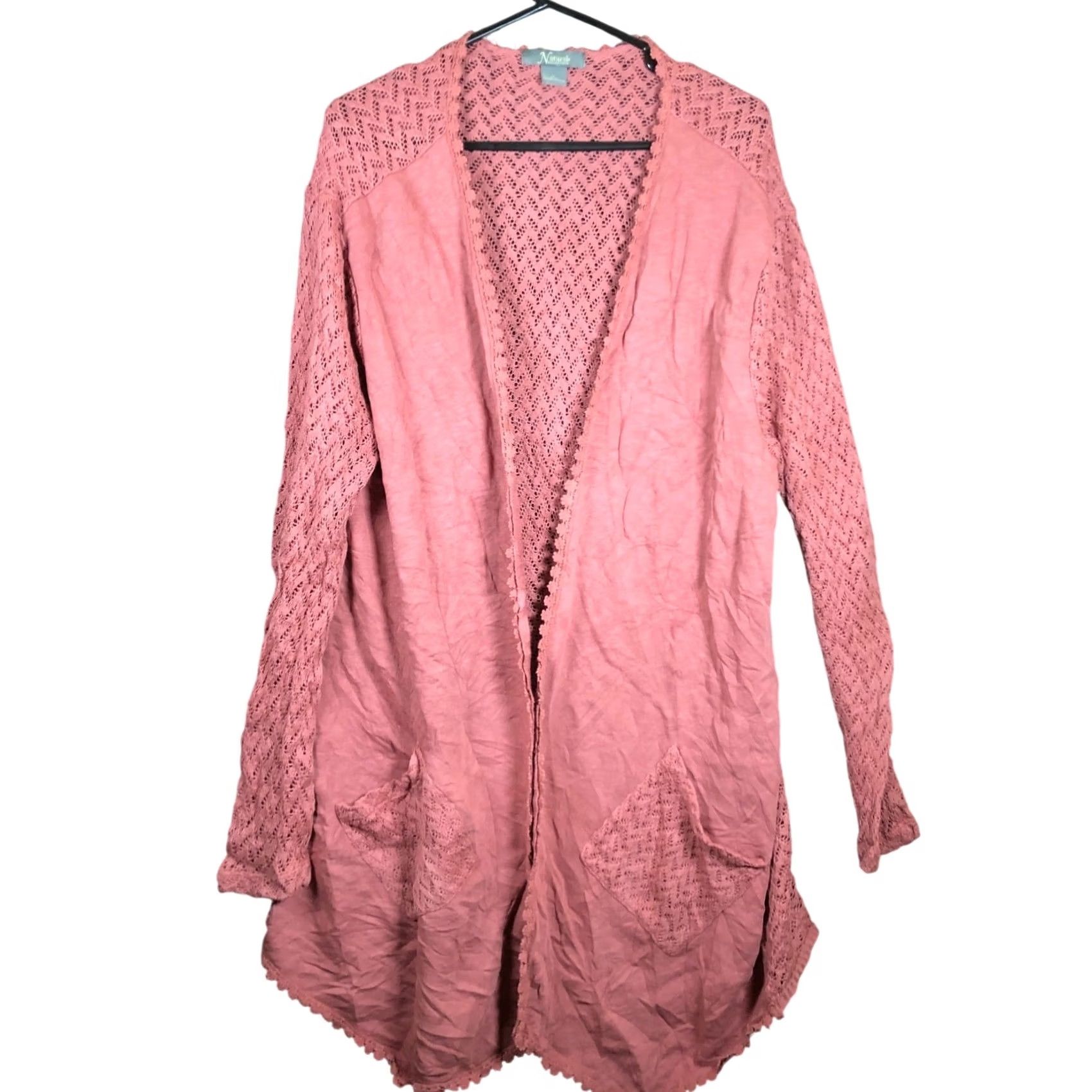 Vintage Natural Reflections Sweater Pink Open Front Cardigan Open Knit Large Womens Knit Cardigan Casual Formal Workwear Size L / US 10 / IT 46 - 2 Thumbnail