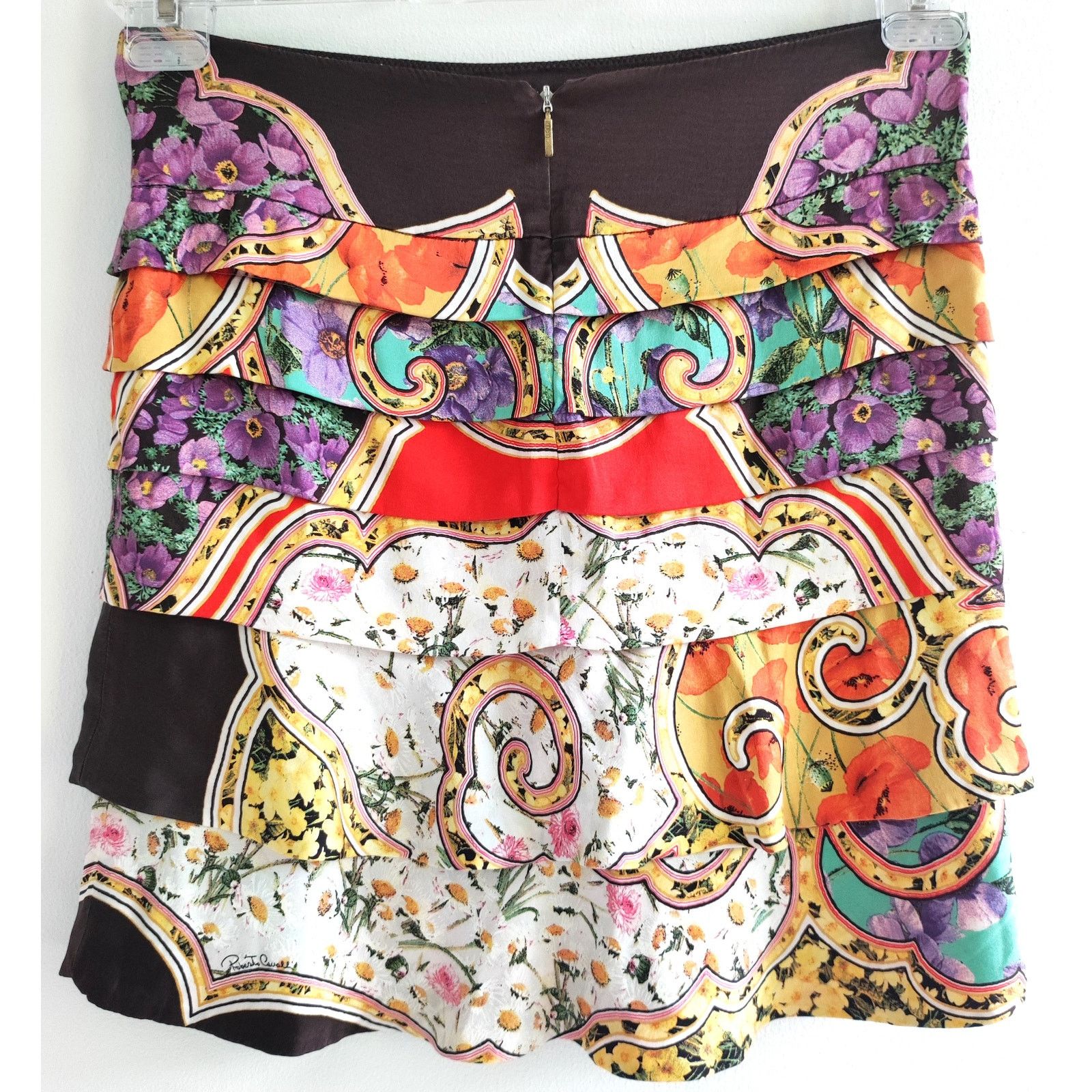 Roberto Cavalli Roberto Cavalli Ruffled Silk Mini Skirt Multi-Print IT42 / S Size 30" / US 8 / IT 44 - 2 Thumbnail