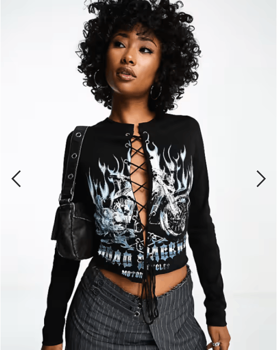 Asos × Vintage ASOS DESIGN Long sleeve top lace up and Rock Graphic Y2K Size US M / EU 48-50 / 2 - 1 Thumbnail