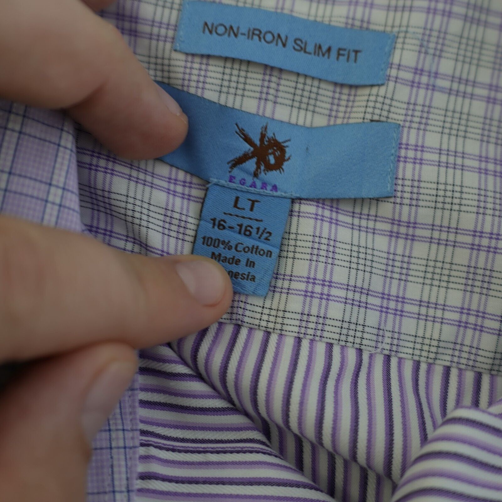 Egara Egara Non-Iron Slim Fit Large Tall 16-16.5 Purple Plaid Flip Size US L / EU 52-54 / 3 - 12 Thumbnail