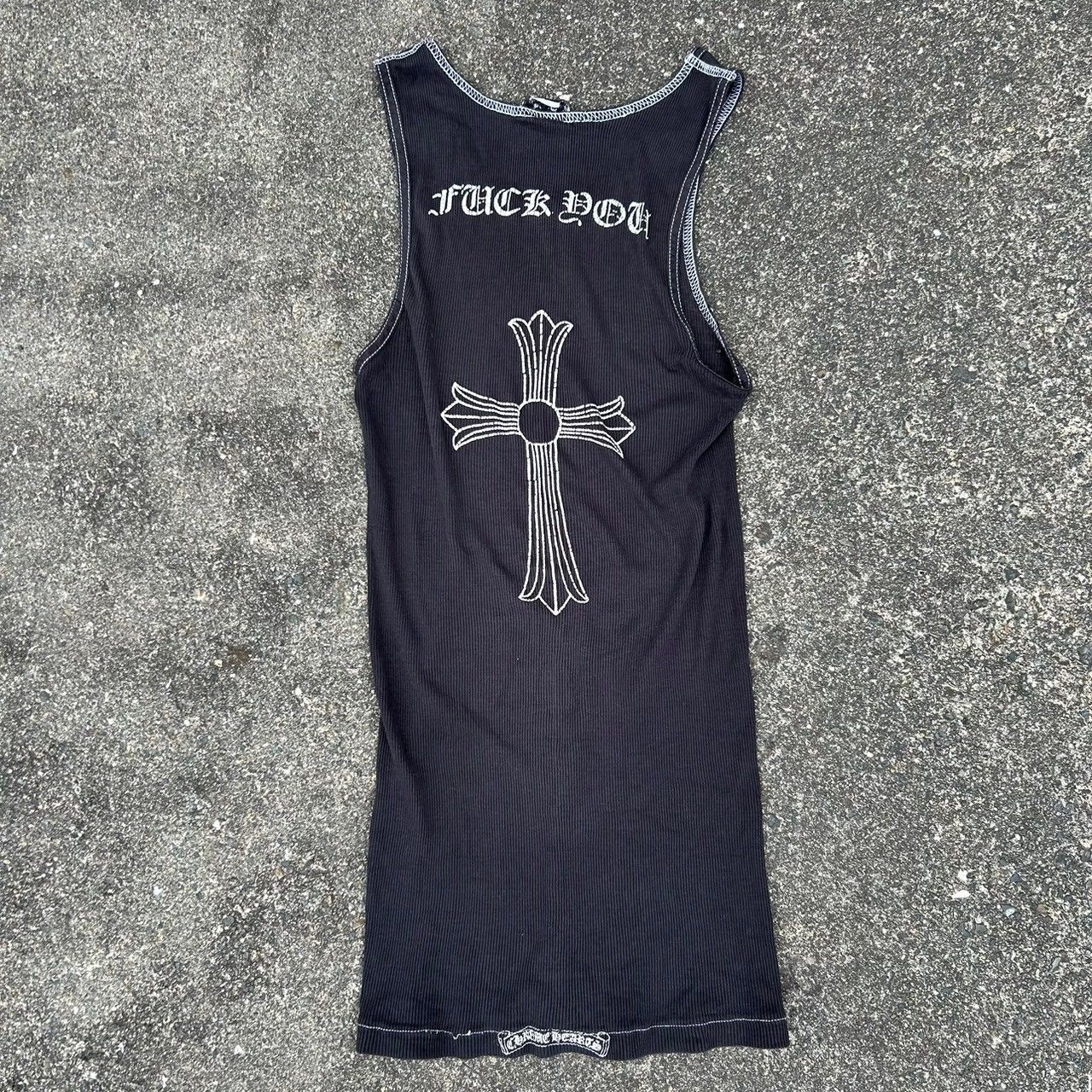 image of Vintage Chrome Hearts Fuck You Cross Tank Top in Black, Men's (Size Small)