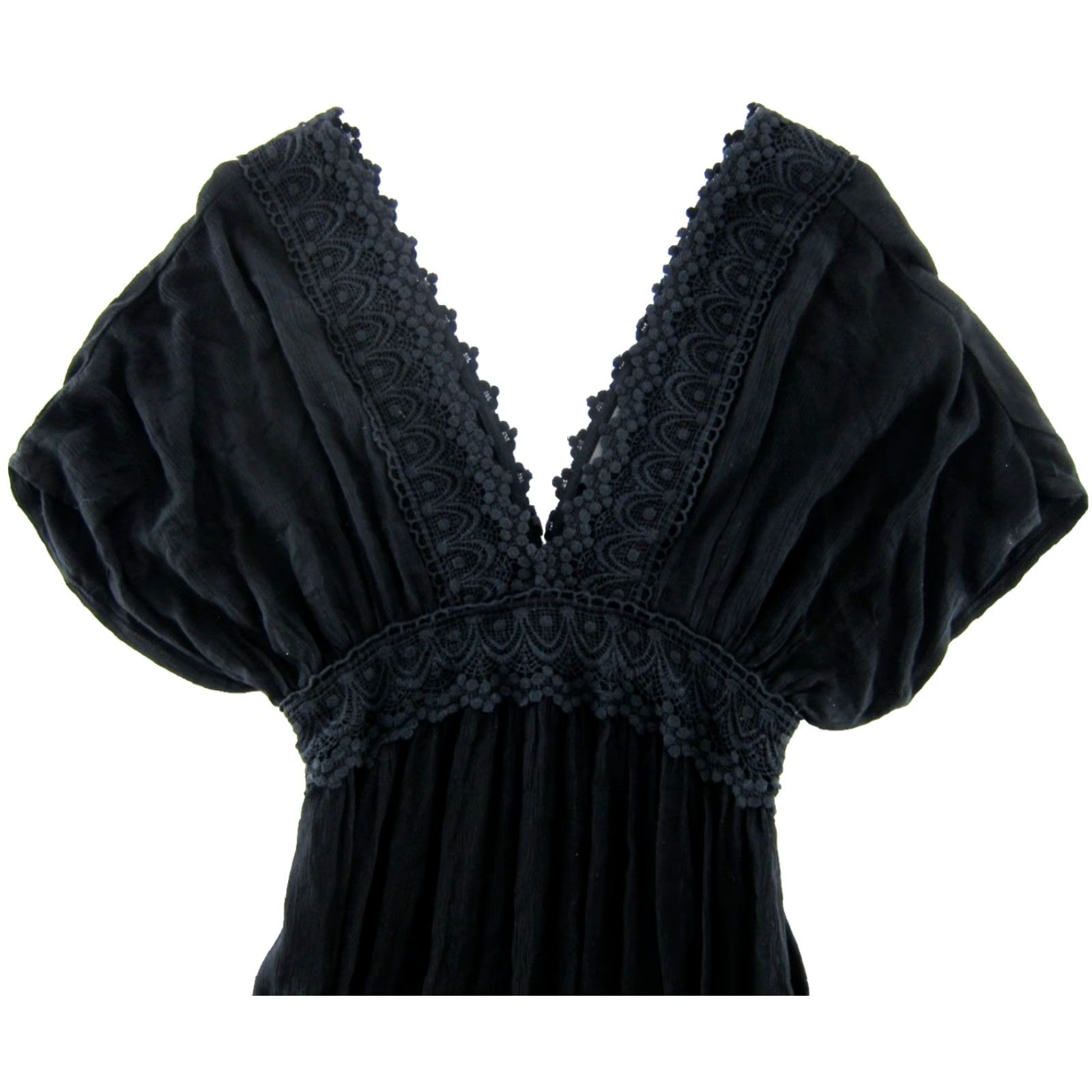 Vintage Accessorize Dress Black Maxi V-Neck Embroidered 100% Rayon Small Womens Size S / US 4 / IT 40 - 4 Thumbnail