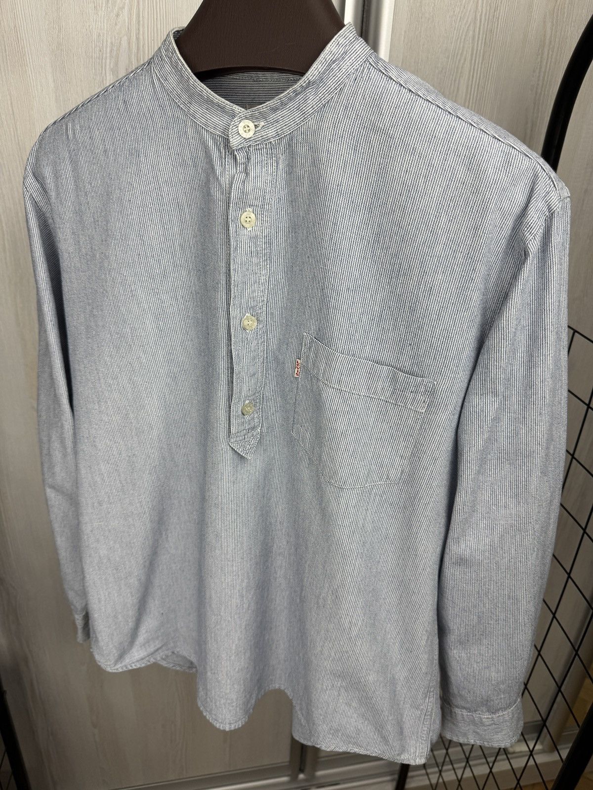 Levi's Levi’s vintage 90s collarless blue striped half button shirt Size US M / EU 48-50 / 2 - 7 Thumbnail