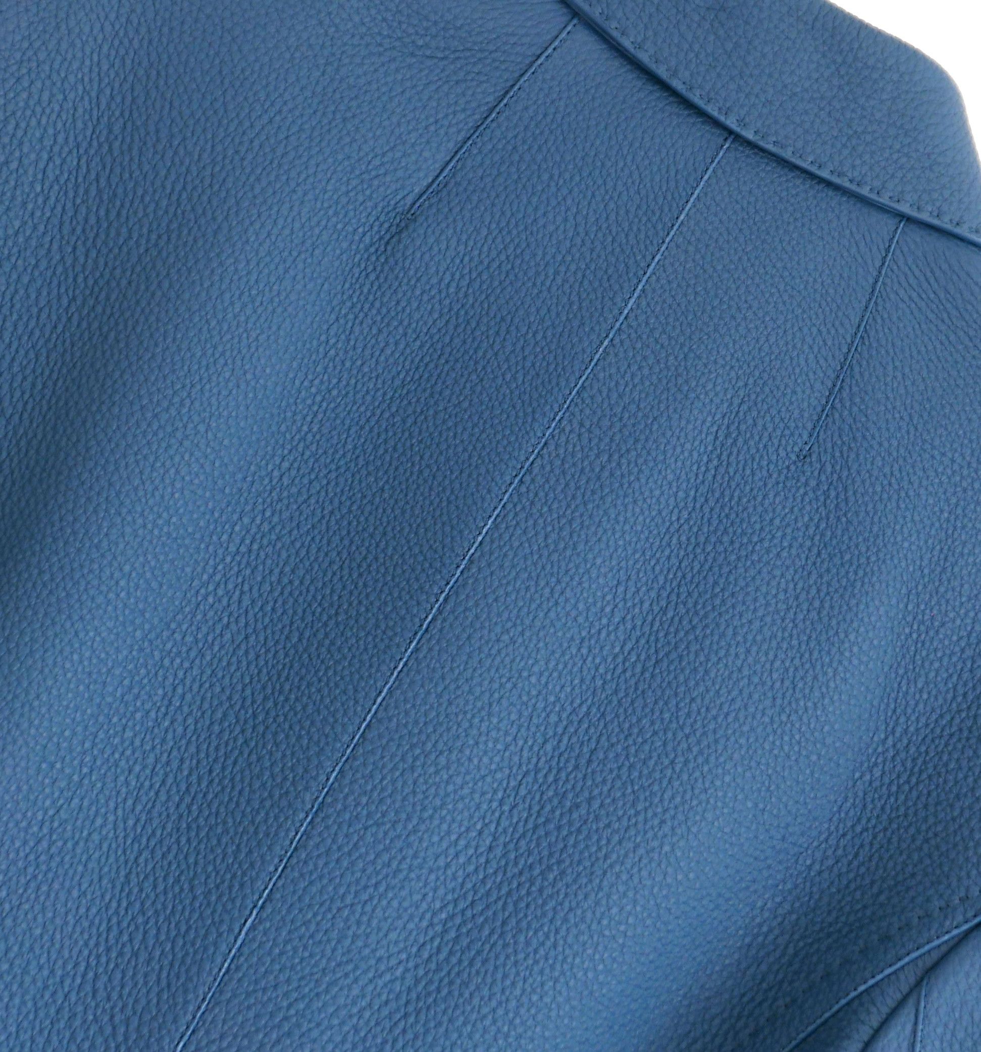 Hermes Hermes Equestrian Deerskin Leather Jacket Cerulean Blue Size S / US 4 / IT 40 - 4 Thumbnail