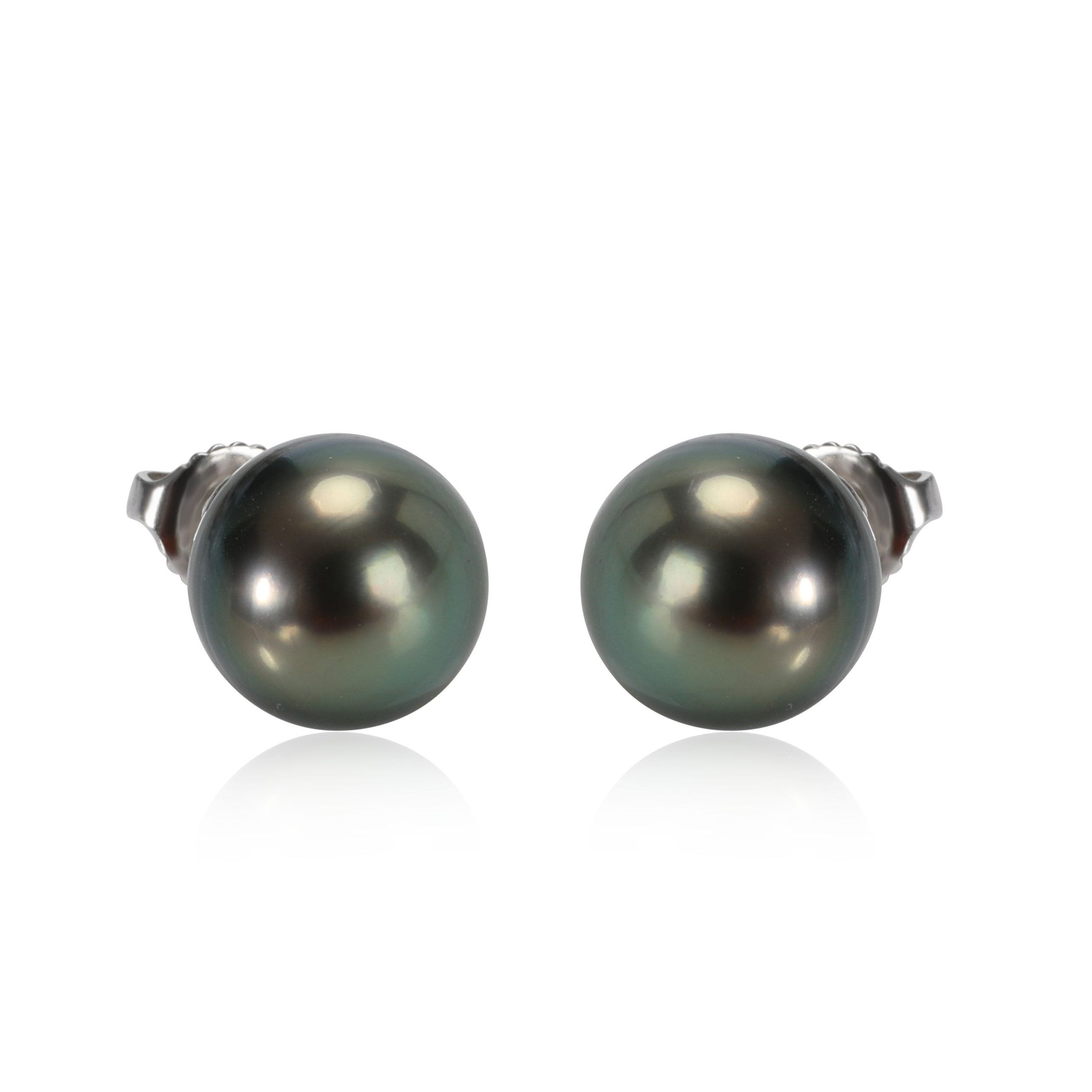 image of Black Pearl Stud Earring In 18K White Gold (10 Mm), Women's