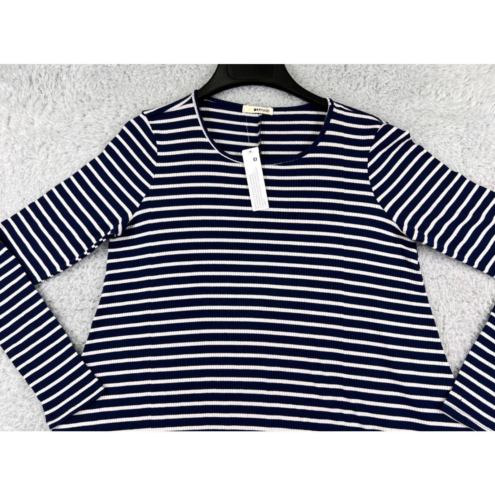 Vintage LA made Dress Women's Small/Medium Blue White Striped Long Sleeve Mini Polyester Knit Dress - Vintage? No Size M / US 6-8 / IT 42-44 - 4 Thumbnail