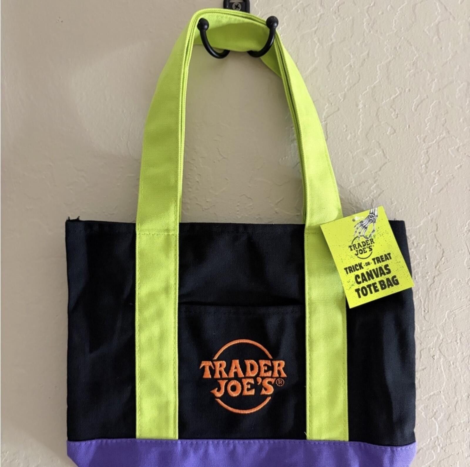 Other New Trader Joe's Black and Purple Tote with Green Handles Size ONE SIZE - 3 Thumbnail