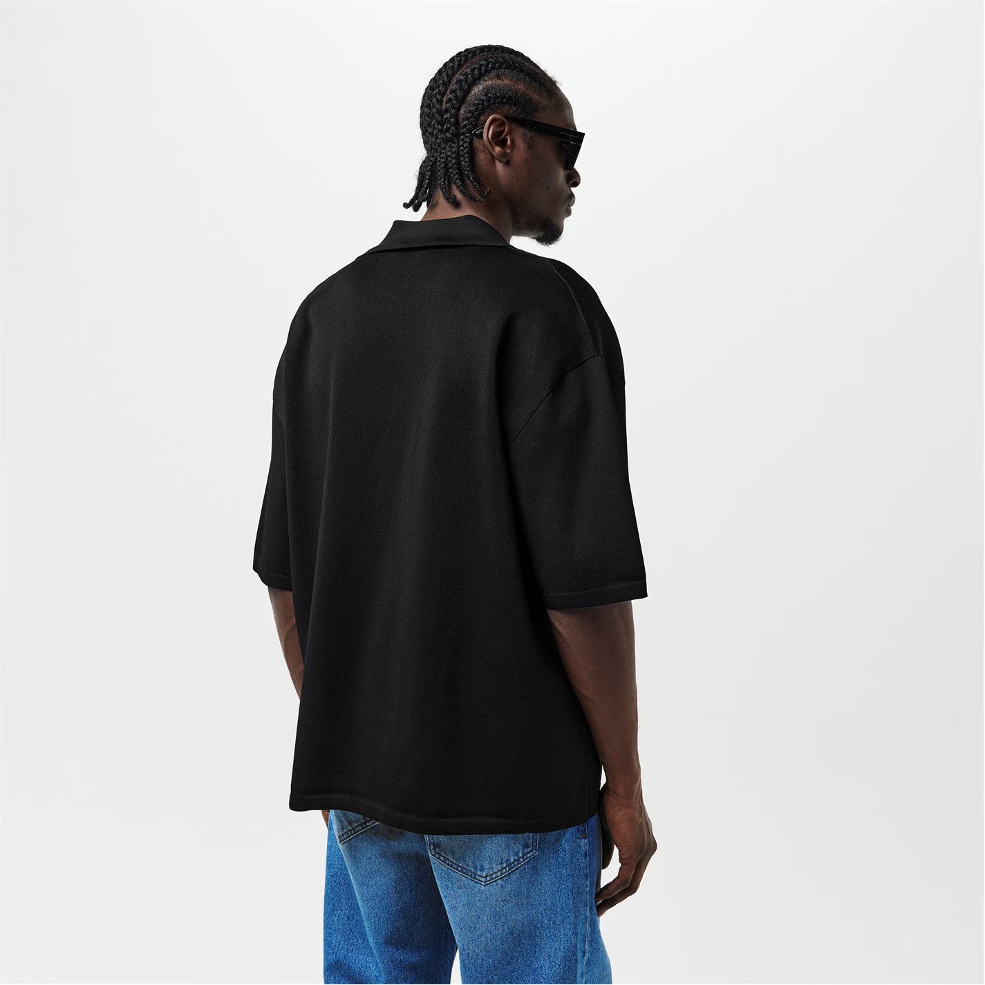 AMI o1g2r1mq0326 Knitted Short-Sleeve Polo Shirt in Black Size US L / EU 52-54 / 3 - 4 Thumbnail