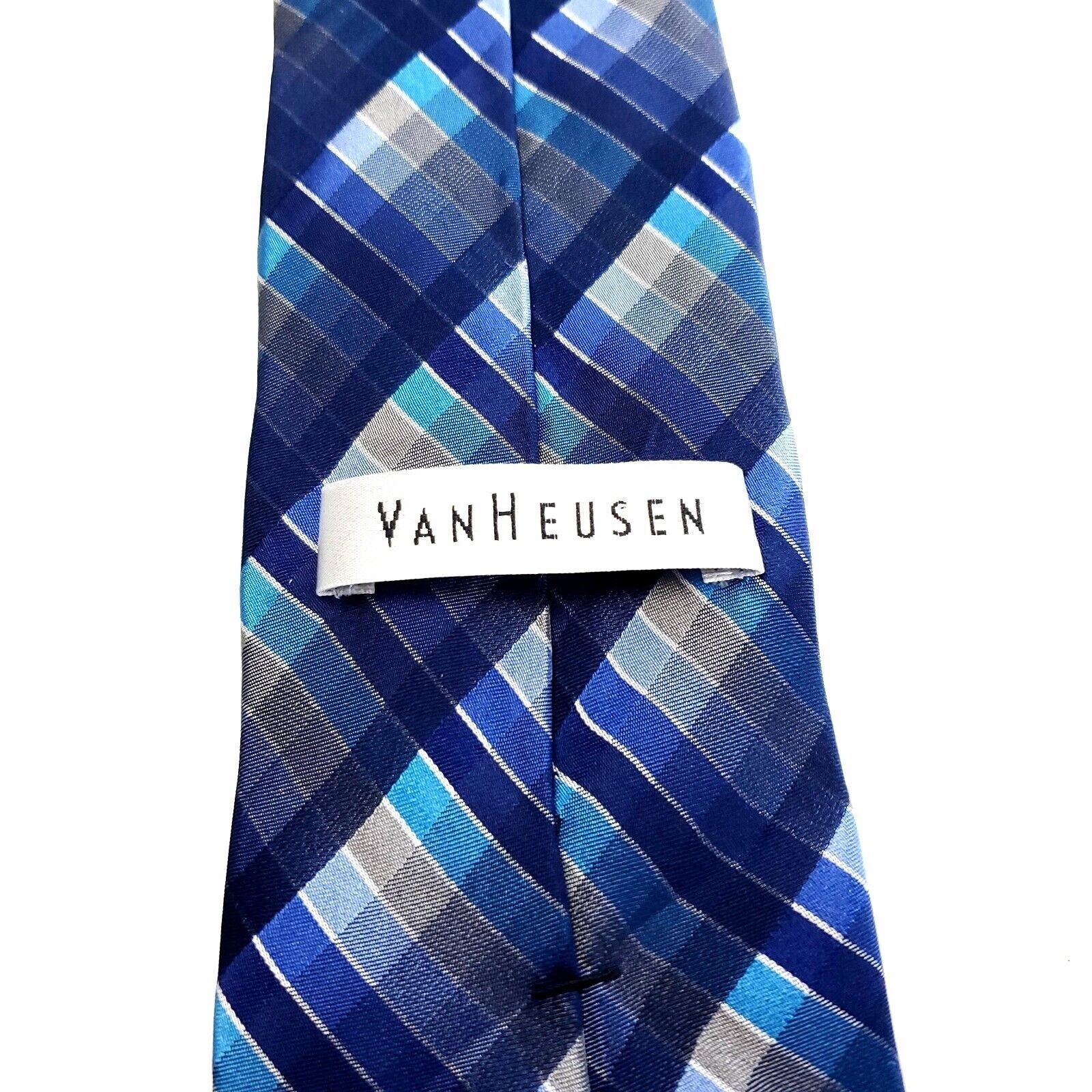 Van Heusen Van Heusen Blue Silk Tie Woven Check Size ONE SIZE - 4 Thumbnail