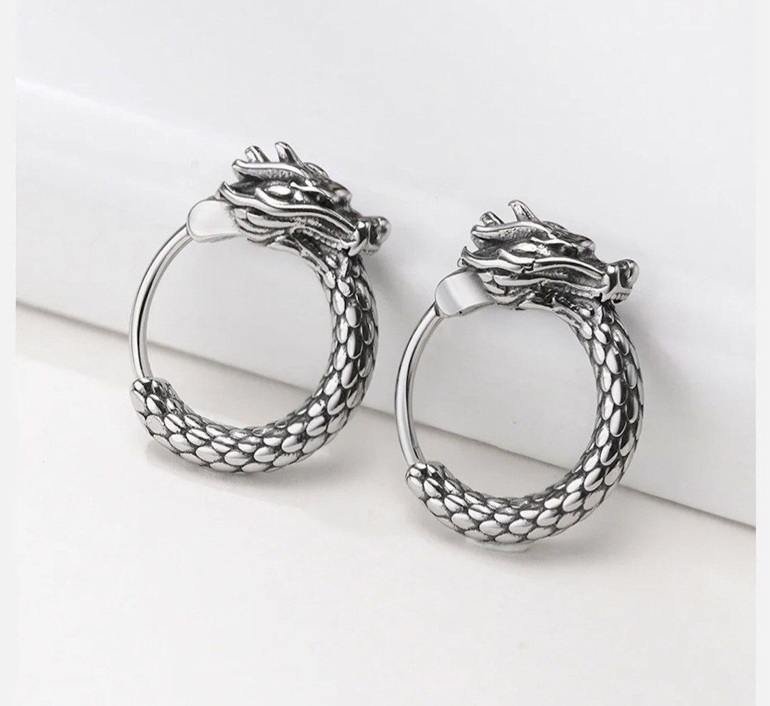 Jewelry Dragon Head Hoop Earrings Size ONE SIZE - 3 Thumbnail