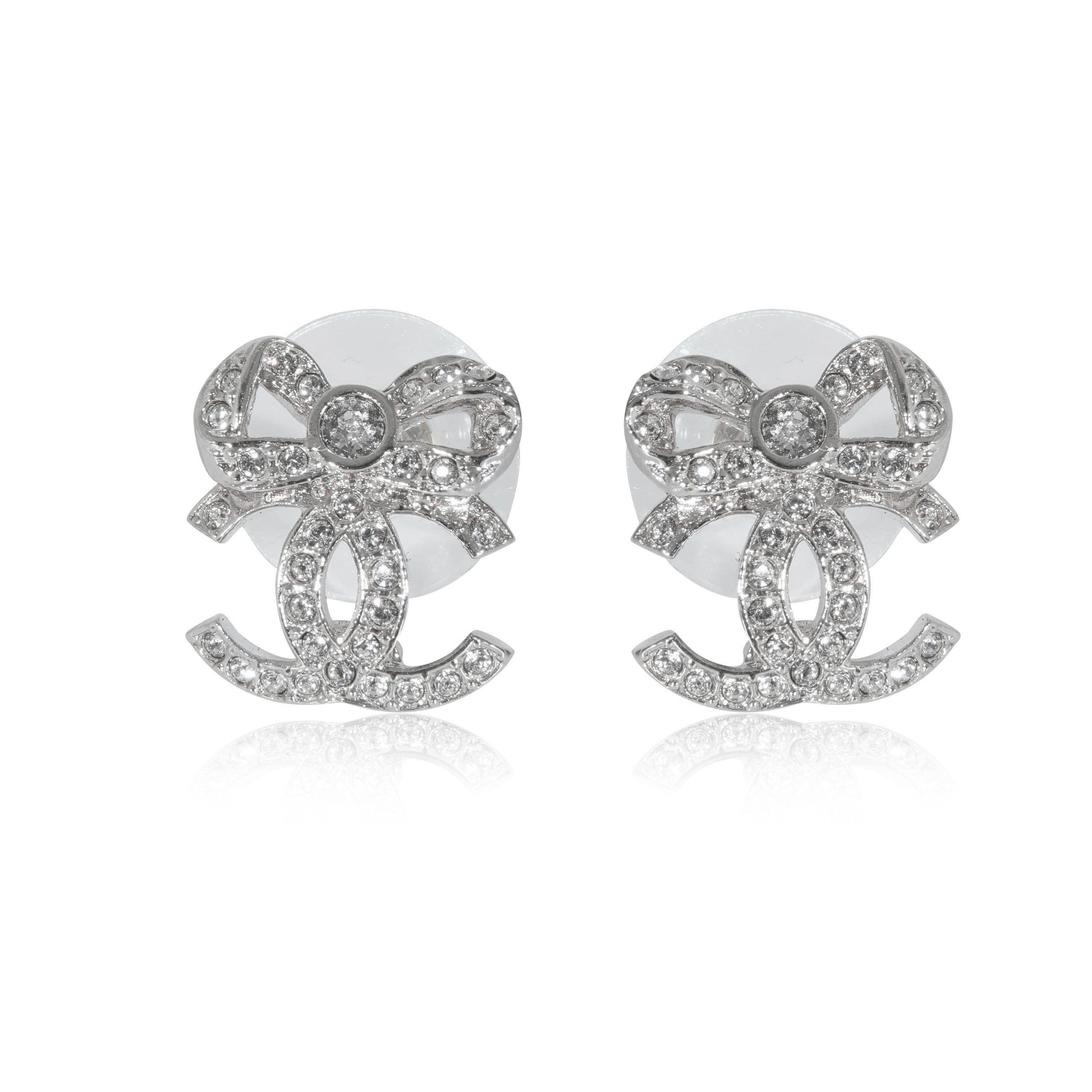 Chanel Chanel Silver Toned 2022 CC Bow Strass Earrings Size ONE SIZE - 1 Thumbnail
