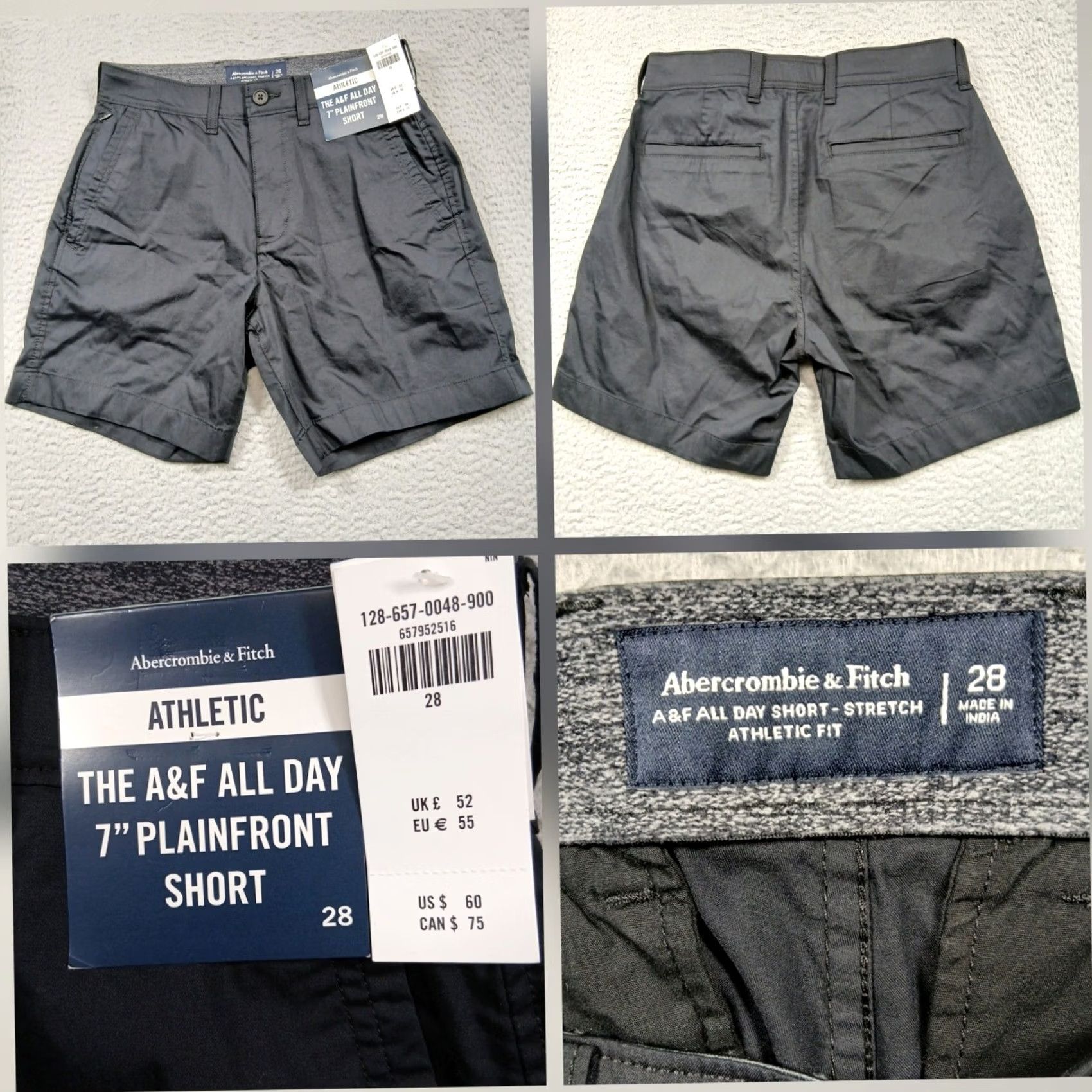 Abercrombie & Fitch Abercrombie & Fitch All Day 7" Plainfront Short Mens 28 Black NWT Size US 28 / EU 44 - 2 Thumbnail
