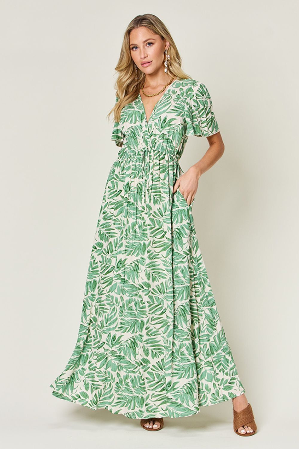 Other Double Take Full Size Printed Drawstring Short Sleeve Dress Size L / US 10 / IT 46 - 1 Thumbnail