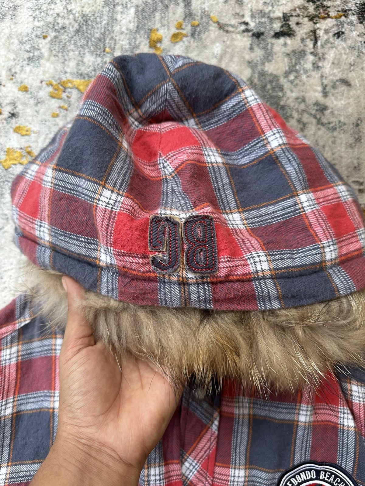 20471120 2000s SURF STYLE BG53 FUR HOODIE TARTAN Y2K LGB STYLE Size US L / EU 52-54 / 3 - 7 Thumbnail