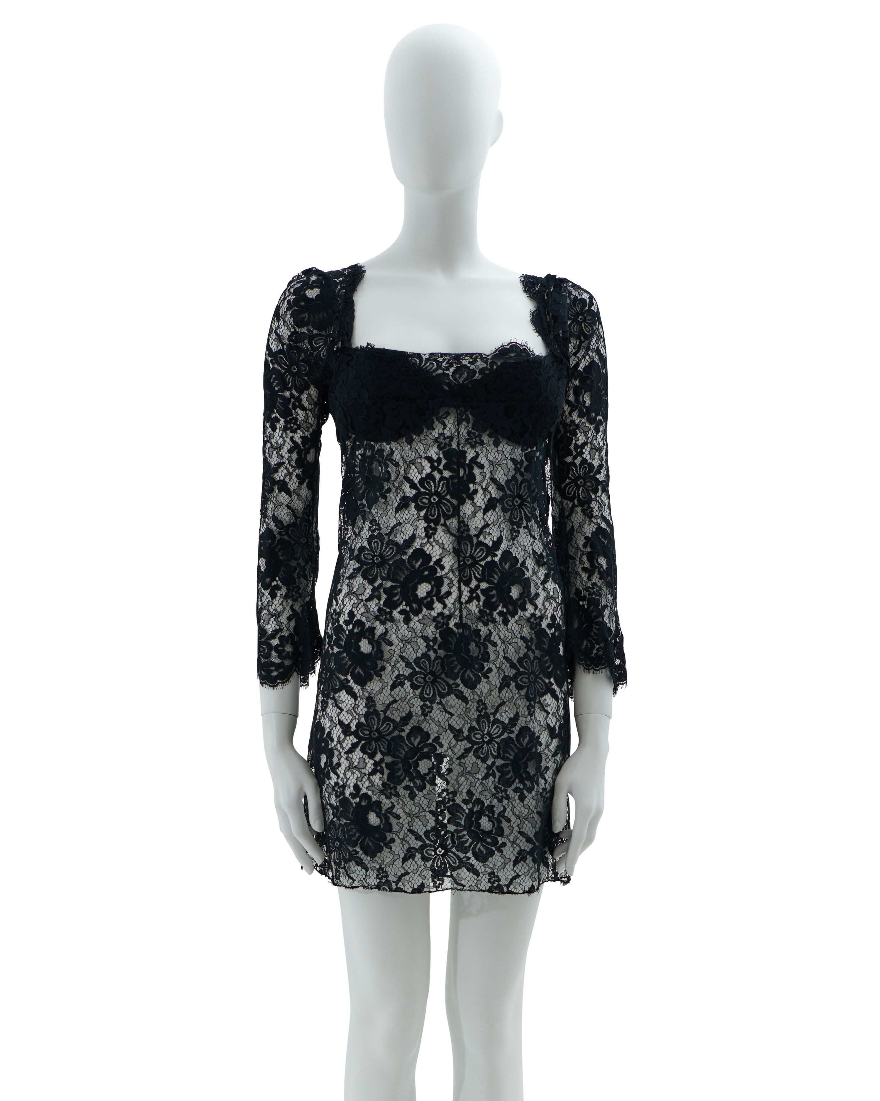 Dolce & Gabbana F/W 2001 Black lace slip dress with attached bra Size S / US 4 / IT 40 - 1 Thumbnail