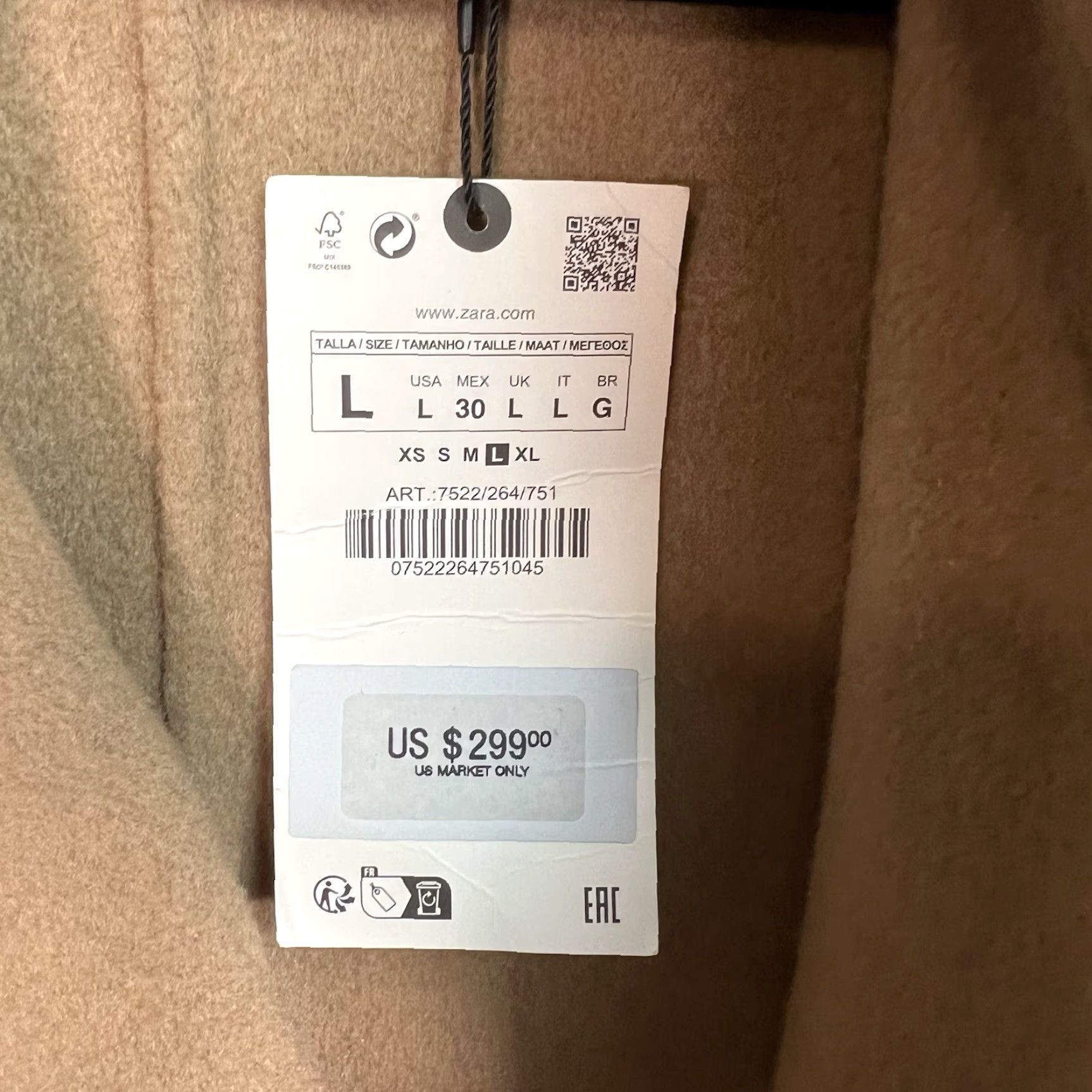Zara NWT Zara WRAP Coat Womens Large Brown Wool Blend Belt Missing Belt No Belt? Beige Wool Overcoat Long Sleeve Coat NWT Zara Size L / US 10 / IT 46 - 7 Thumbnail