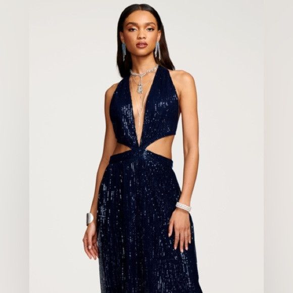 Ramy Brook RAMY BROOK halter neck cutout maxi sequin dress blue gown 8 Size M / US 6-8 / IT 42-44 - 4 Thumbnail
