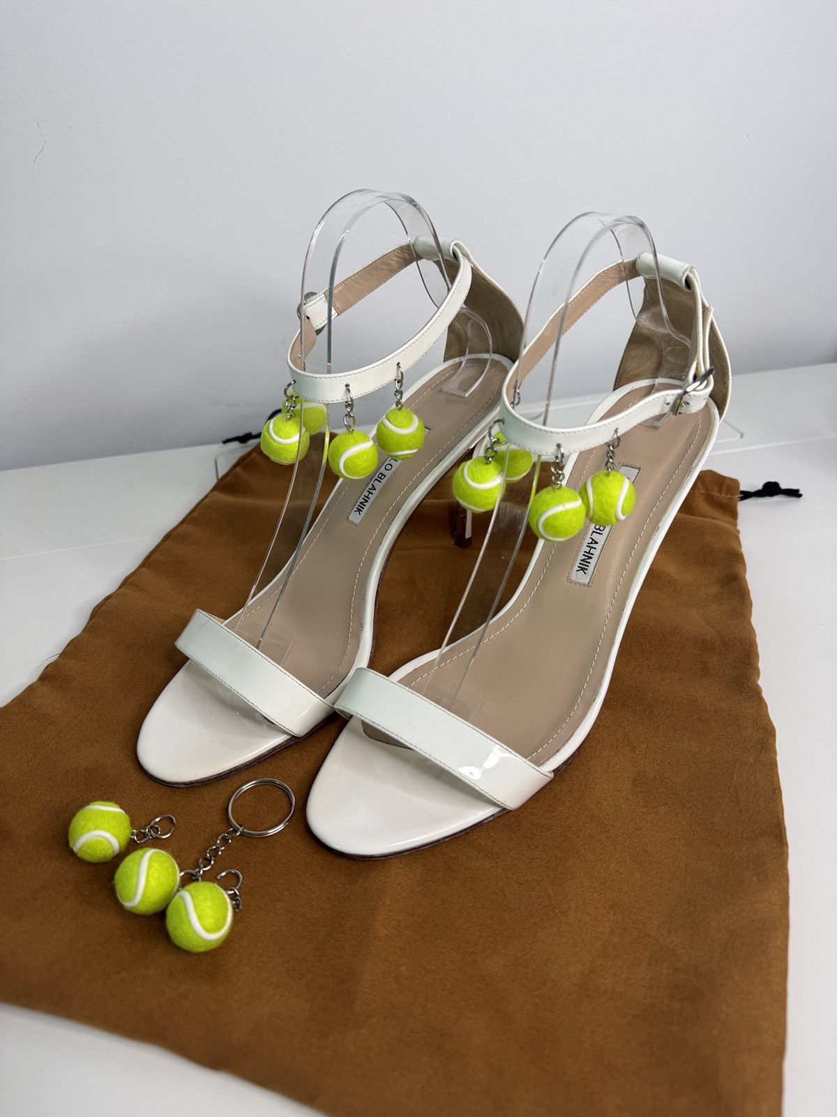 Manolo Blahnik Manolo Blahnik (Tennis) White Patent Leather Sandals Size US 10 / IT 40 - 1 Thumbnail