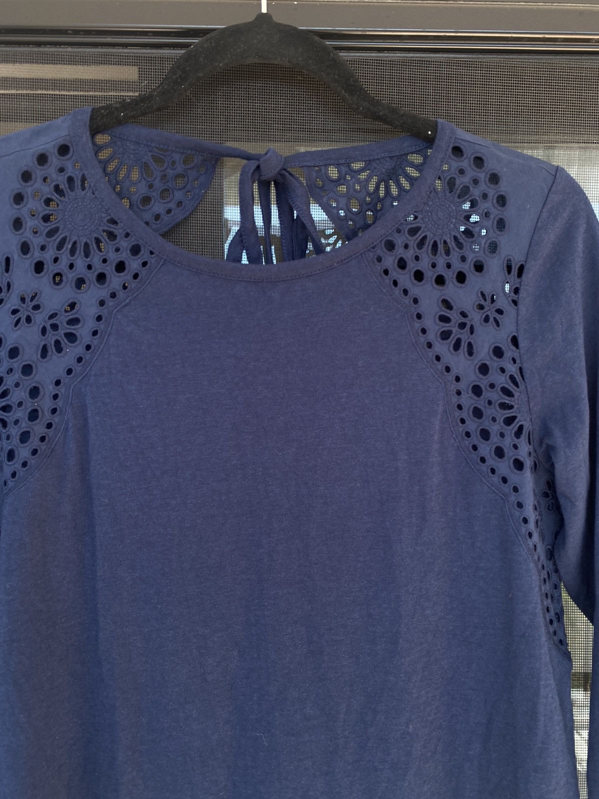 Other NWT J Jill Navy Blue Eyelet Knit Top Tee XS Cotton Tie Back Size XS / US 0-2 / IT 36-38 - 9 Thumbnail